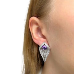 Fascinating 8.35ct Amethysts and Diamonds Earrings in 18k White Gold