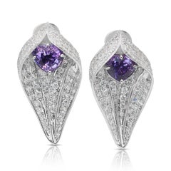Fascinating 8.35ct Amethysts and Diamonds Earrings in 18k White Gold