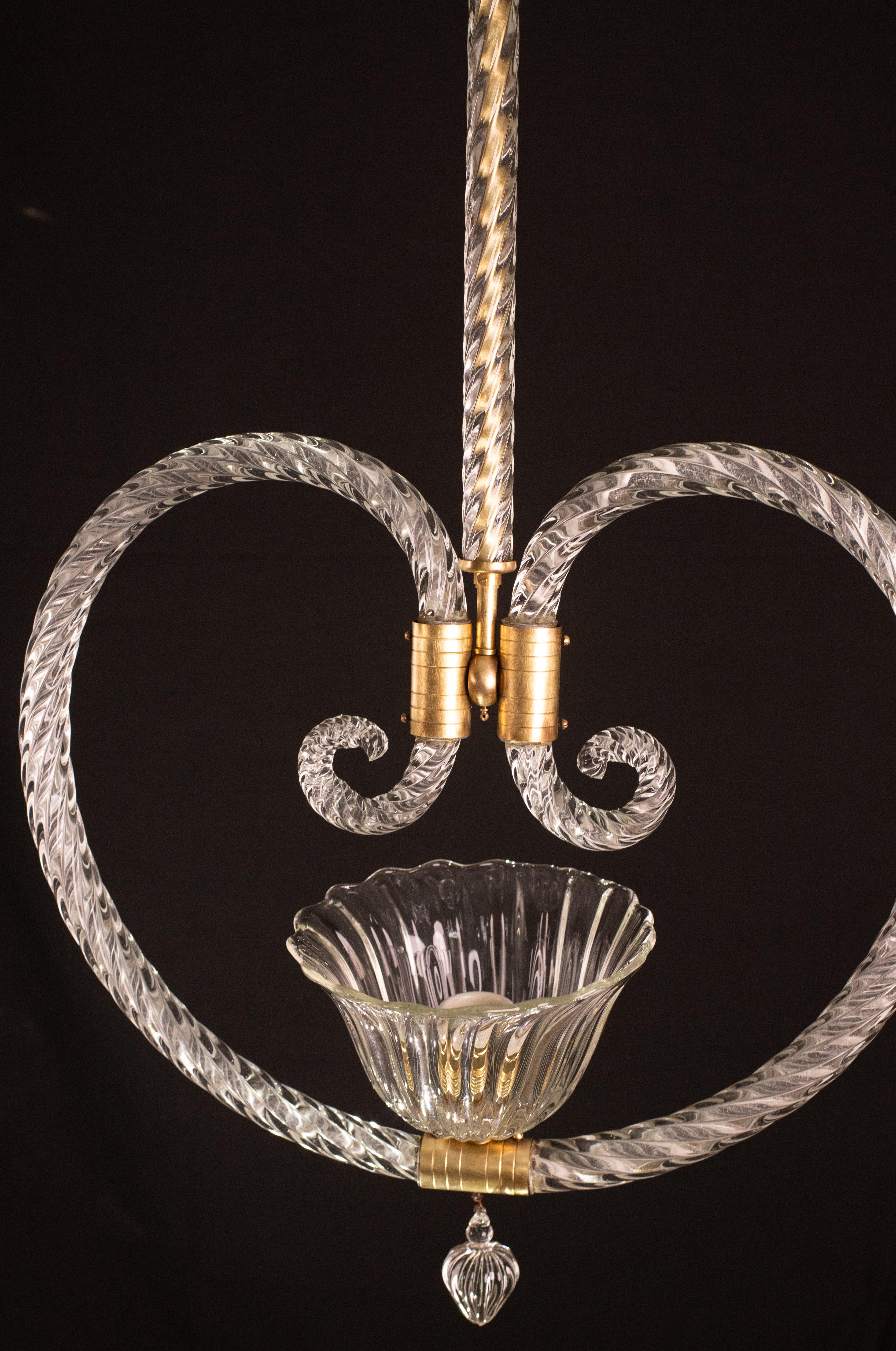 Fascinating Art Deco Heart-shaped hanging Chandelier by Barovier e Toso, 1940s For Sale 5