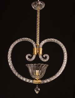 Fascinating Art Deco Heart-shaped hanging Chandelier by Barovier e Toso, 1940s