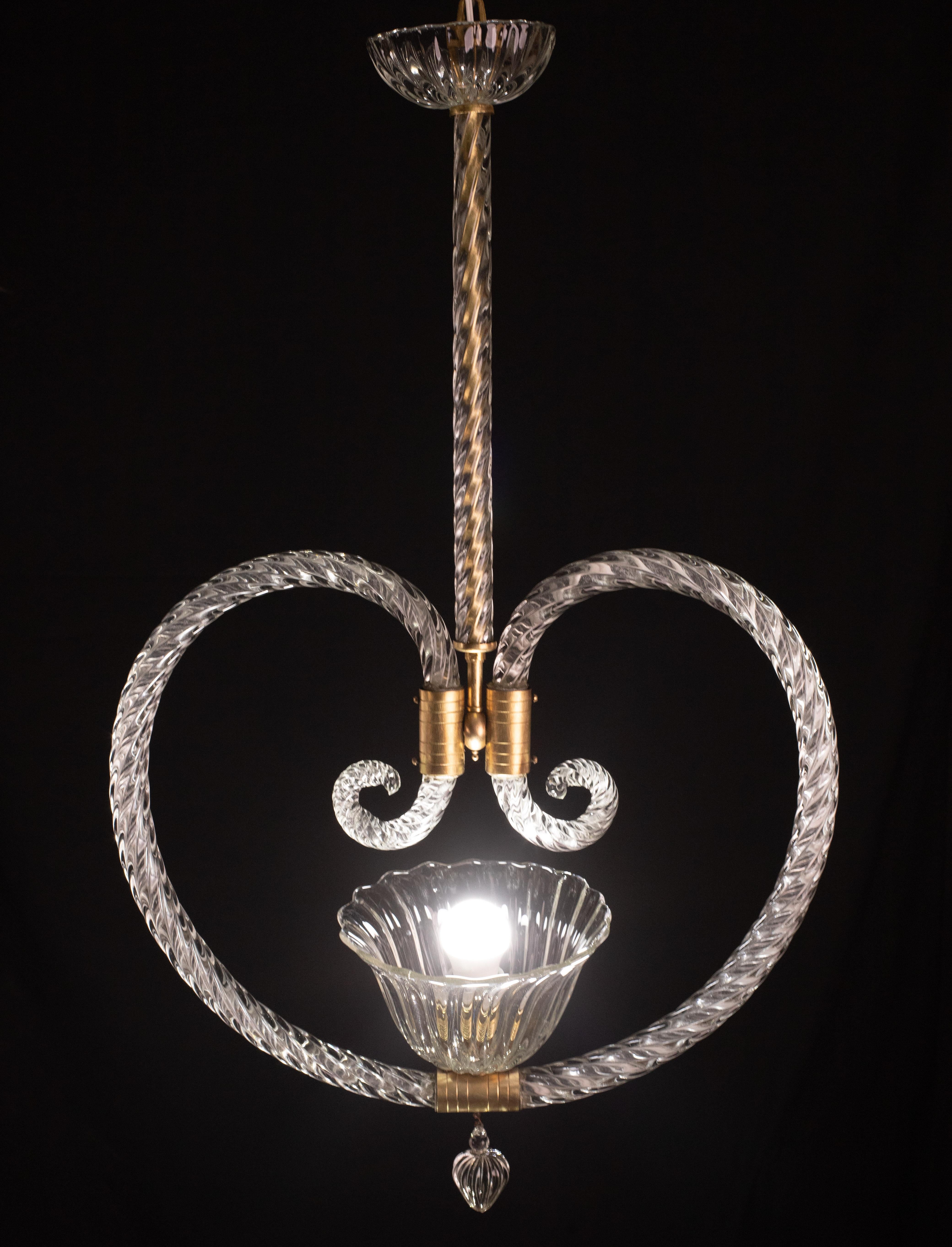 Fascinating Art Deco Heart-shaped hanging Chandelier by Barovier e Toso, 1940s For Sale 1