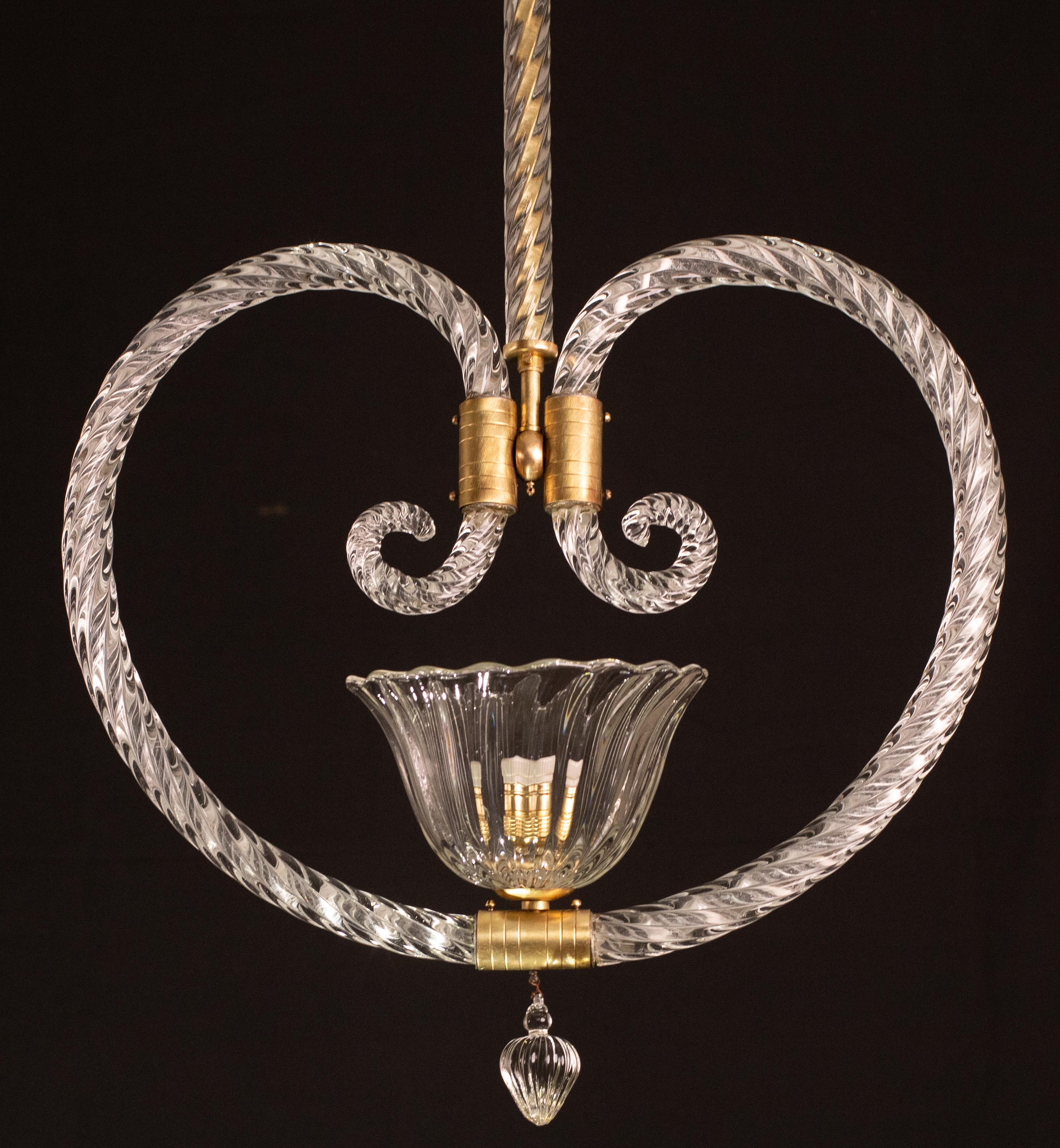 Fascinating Art Deco Heart-shaped hanging Chandelier by Barovier e Toso, 1940s For Sale 2