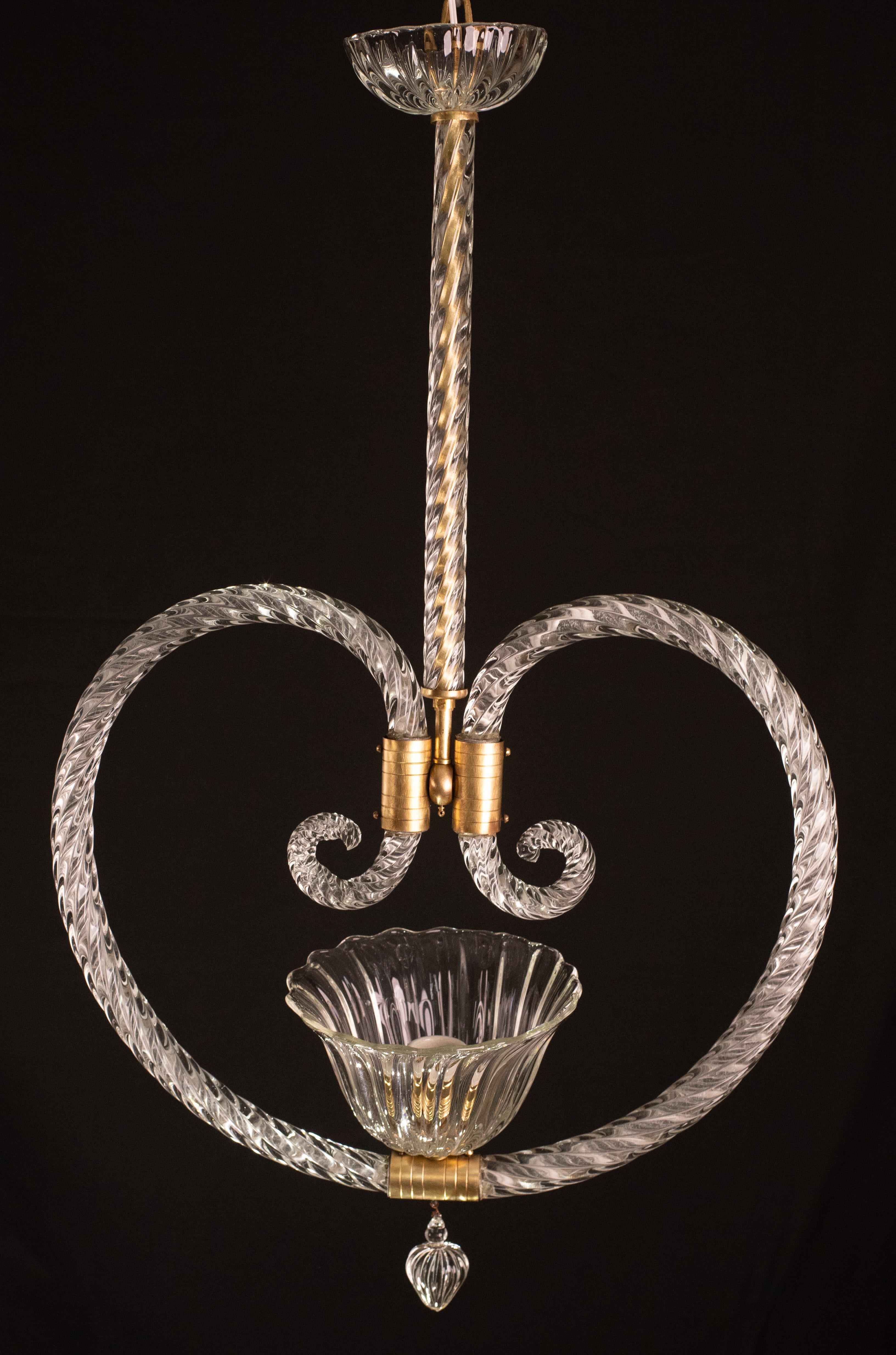 Fascinating Art Deco Heart-shaped hanging Chandelier by Barovier e Toso, 1940s For Sale 3