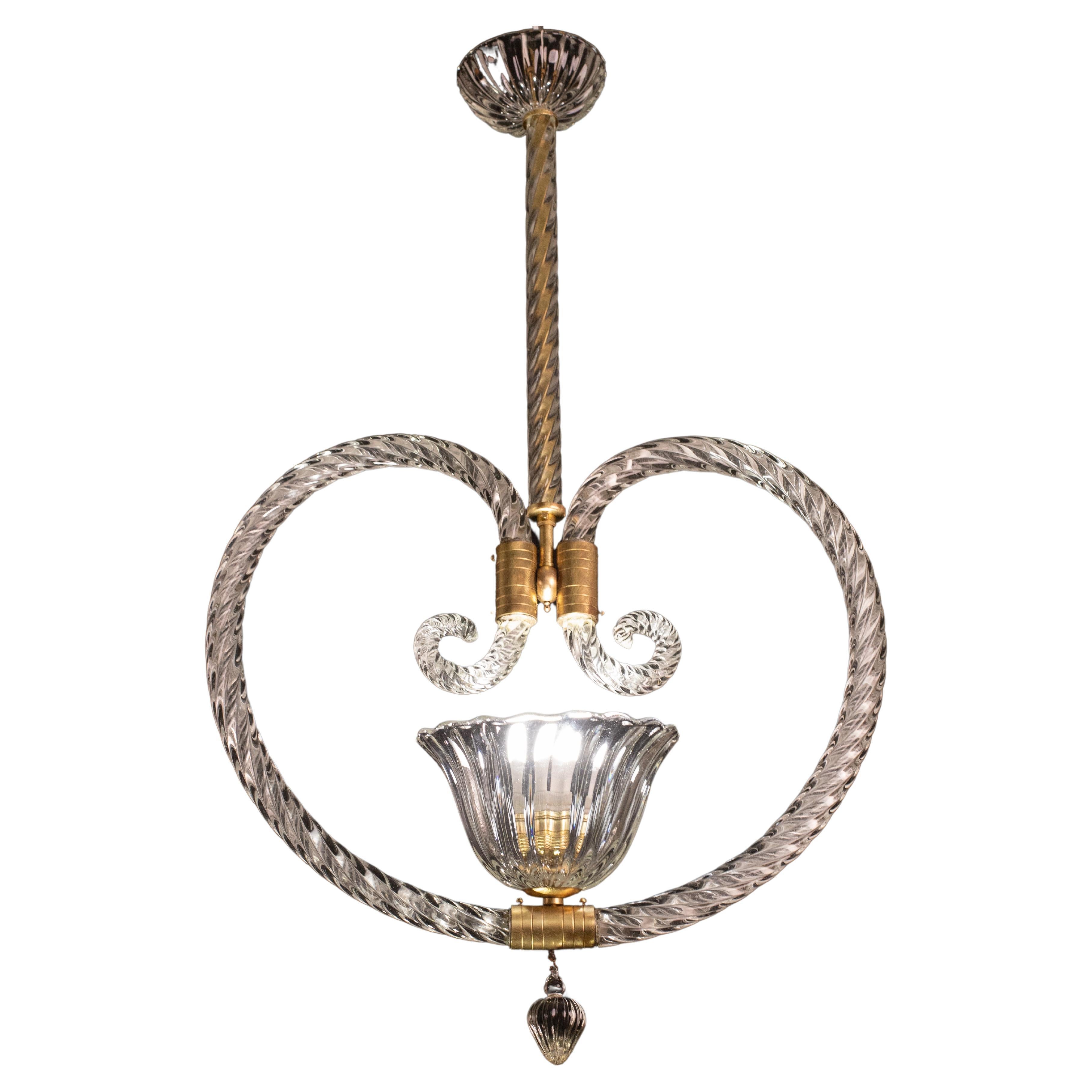 Fascinating Art Deco Heart-shaped hanging Chandelier by Barovier e Toso, 1940s For Sale