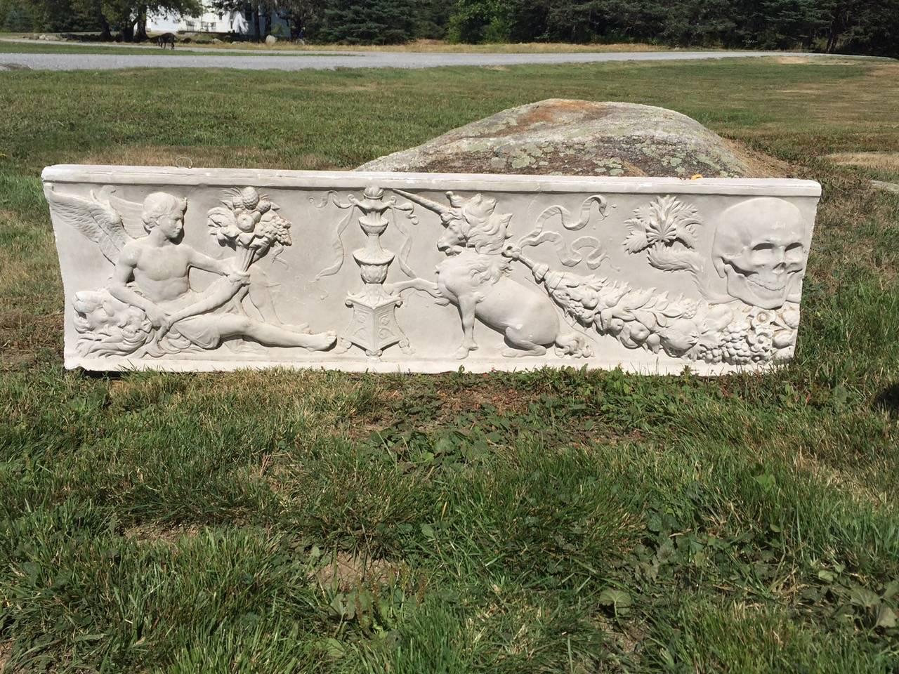 Fascinating Bas Relief Sculpture with Skull from a Belgian Castle In Excellent Condition In Hopewell, NJ