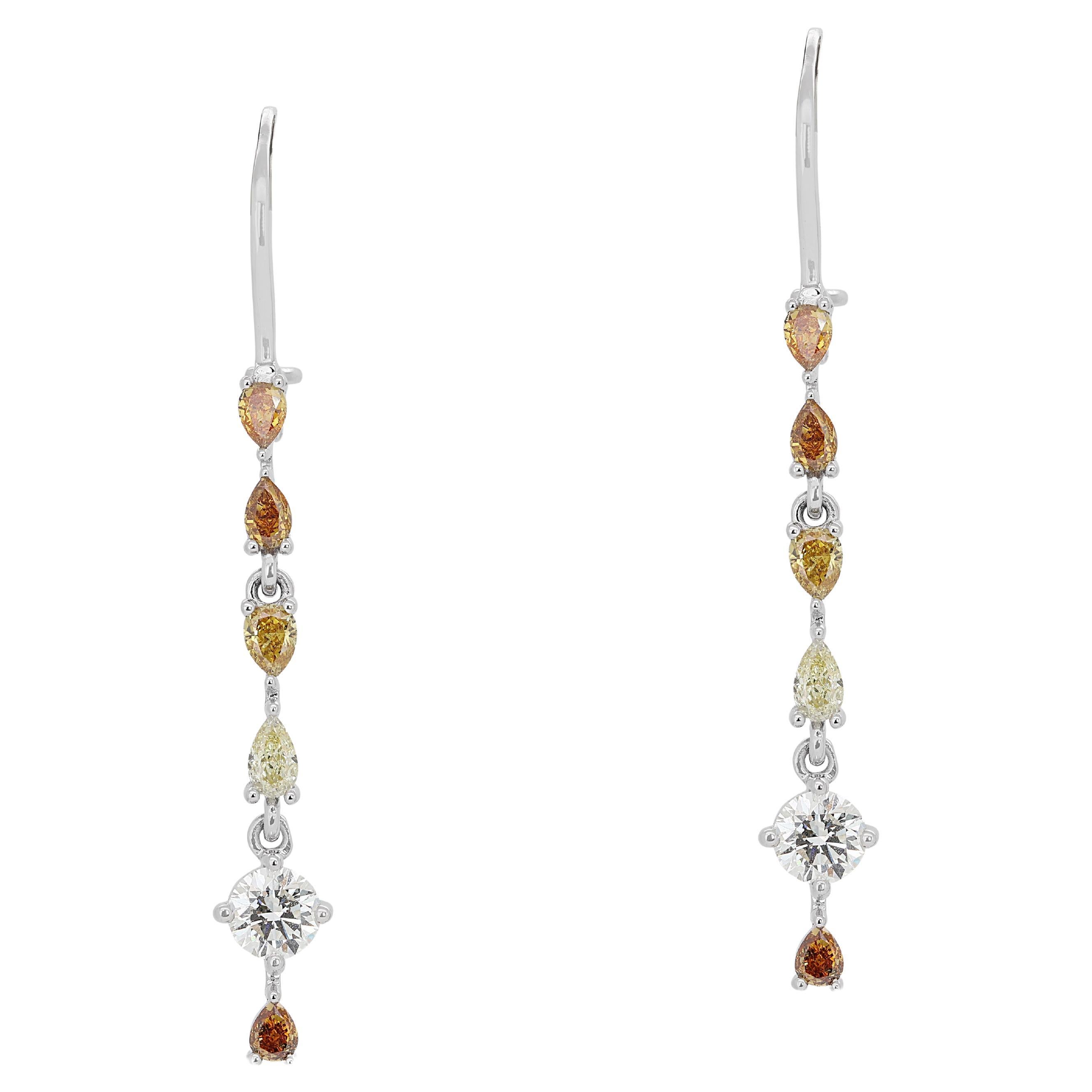 Fascinating Fancy Colored Diamond Drop Earrings w/2.62 ct - IGI Certified  For Sale