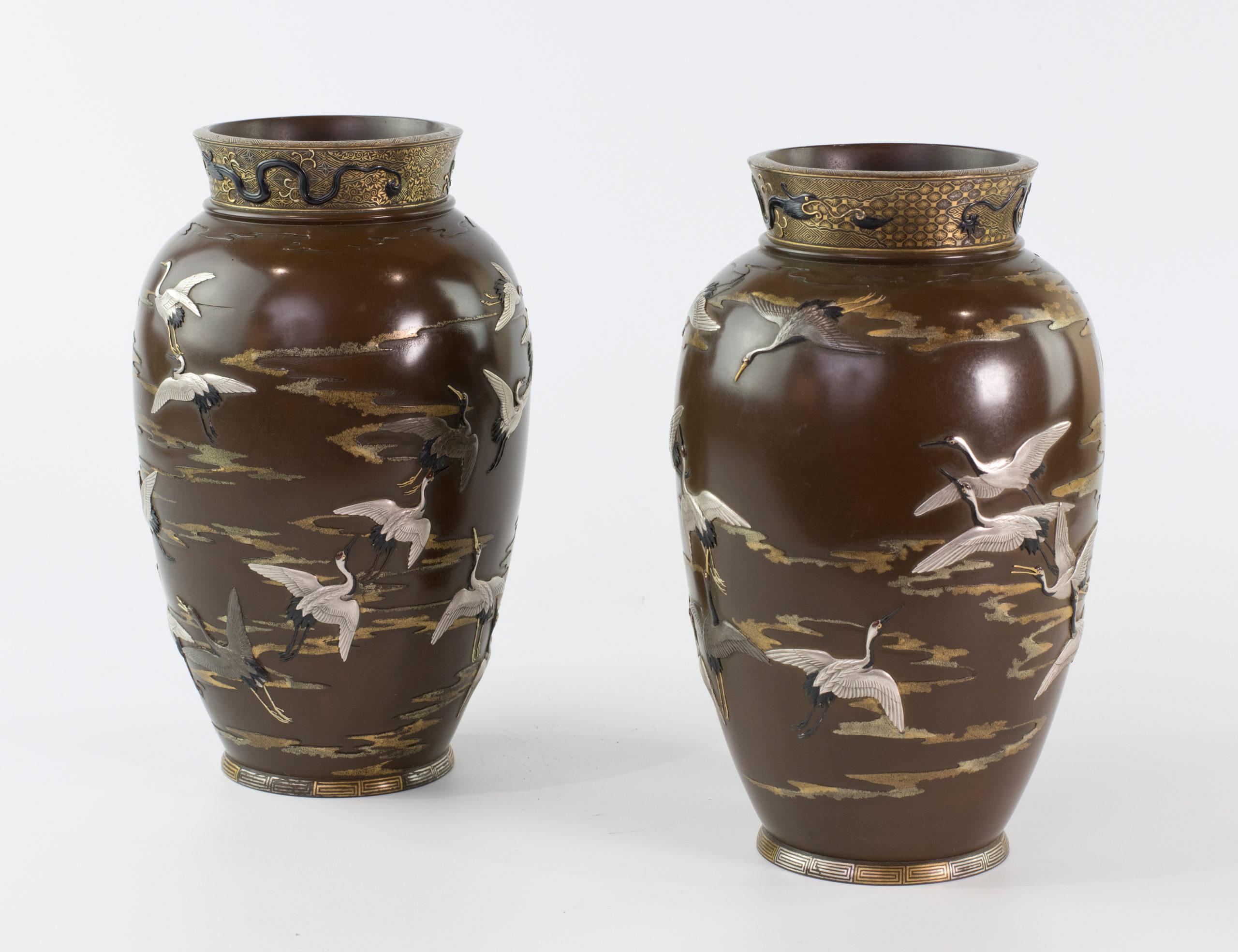 19th Century Fascinating Japanese Bronze and Mixed Metal Vases