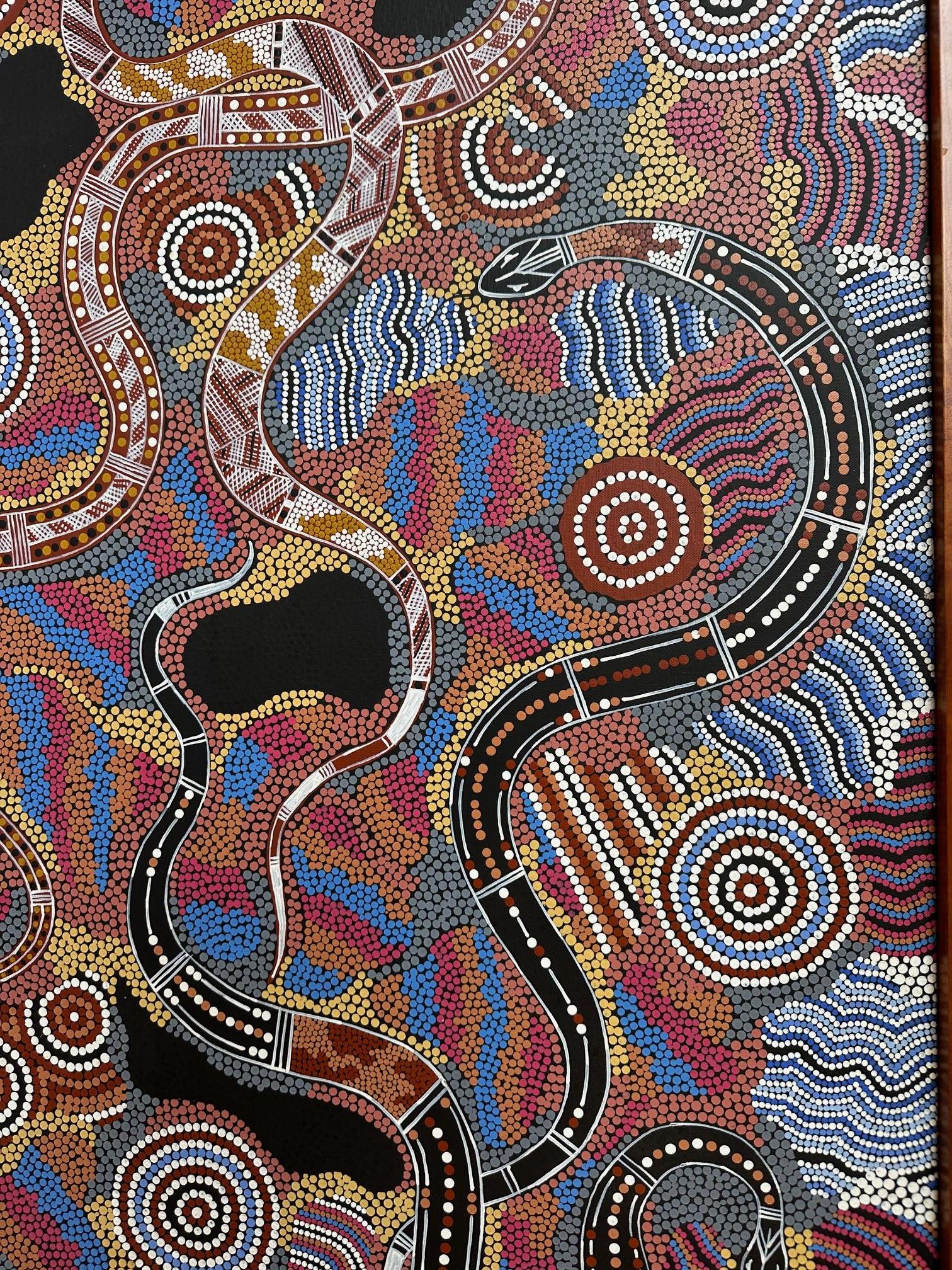 Faszinierend groß  Österreichisches gepunktetes Gemälde der Aborigines (Ende des 20. Jahrhunderts) im Angebot