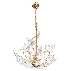 Fascinating Murano Glass Vintage Chandelier White Flowers, 1970s