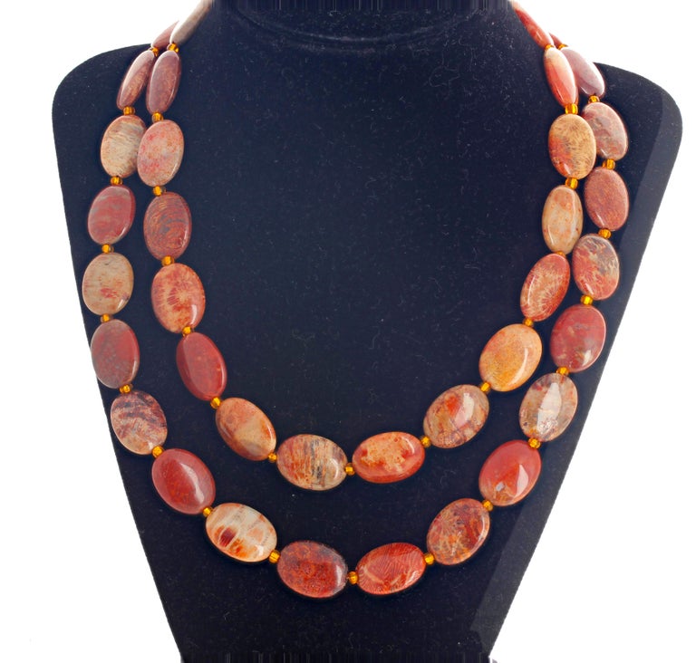 Fascinating Natural Polished Jasper and Hessonite Necklace at 1stDibs