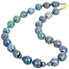 Gemjunky Twenty Five Rare Natural Blue Ocean Pearls Strand Necklace 