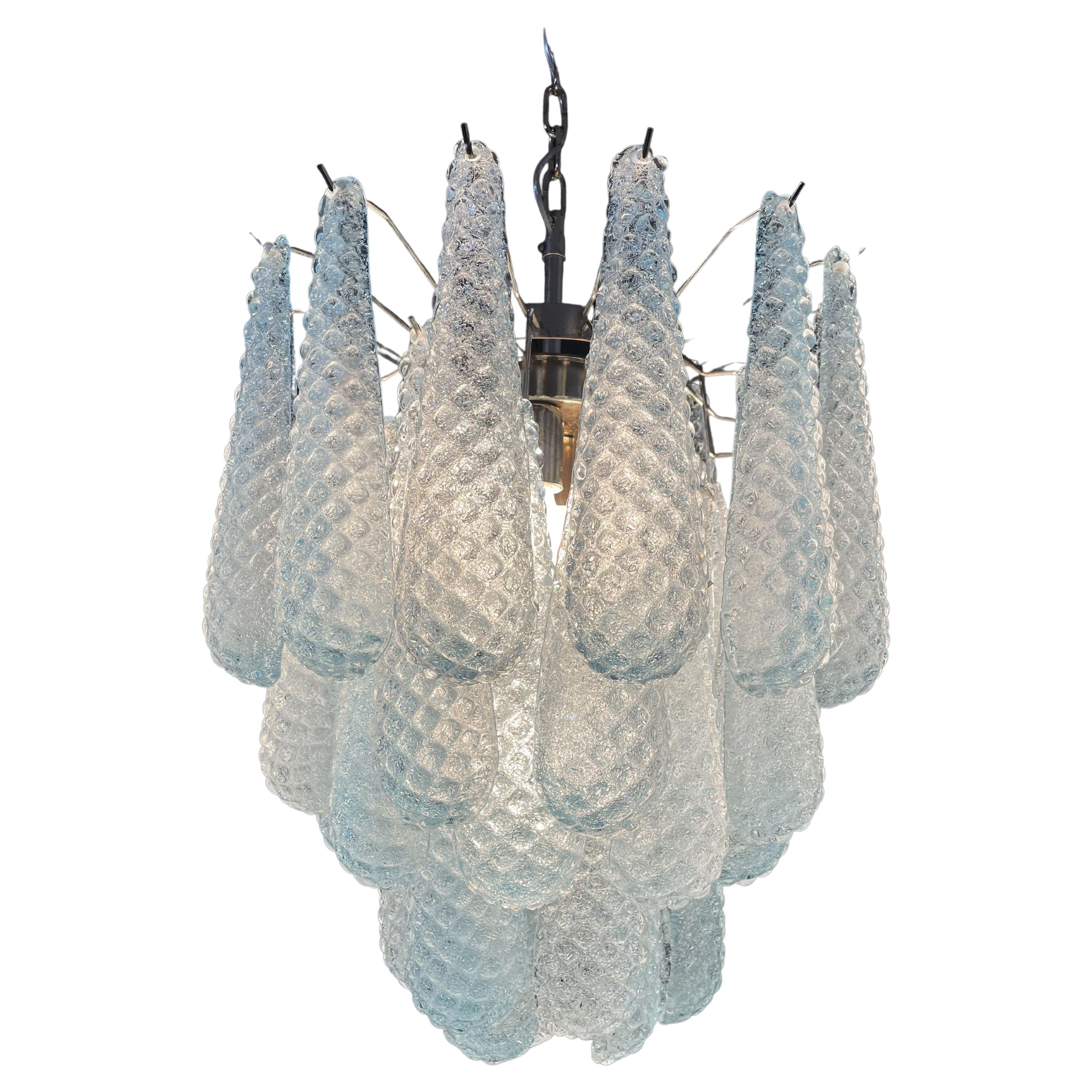 Late 20th Century Fascinating Pair of Italian Murano Glass Chandeliers For Sale