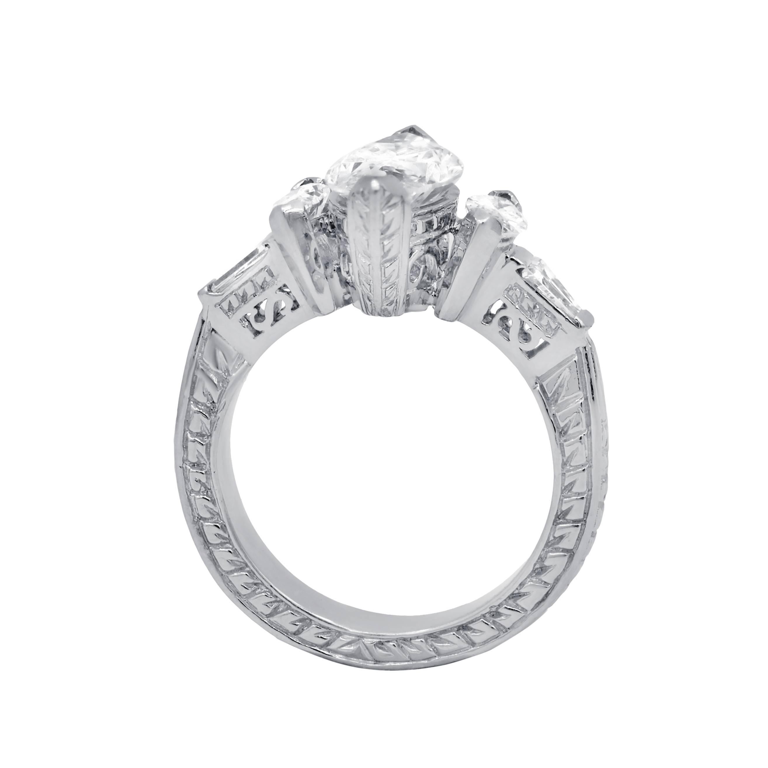 Marquise Cut Fascinating Three-Stone Diamond Engagement Ring For Sale