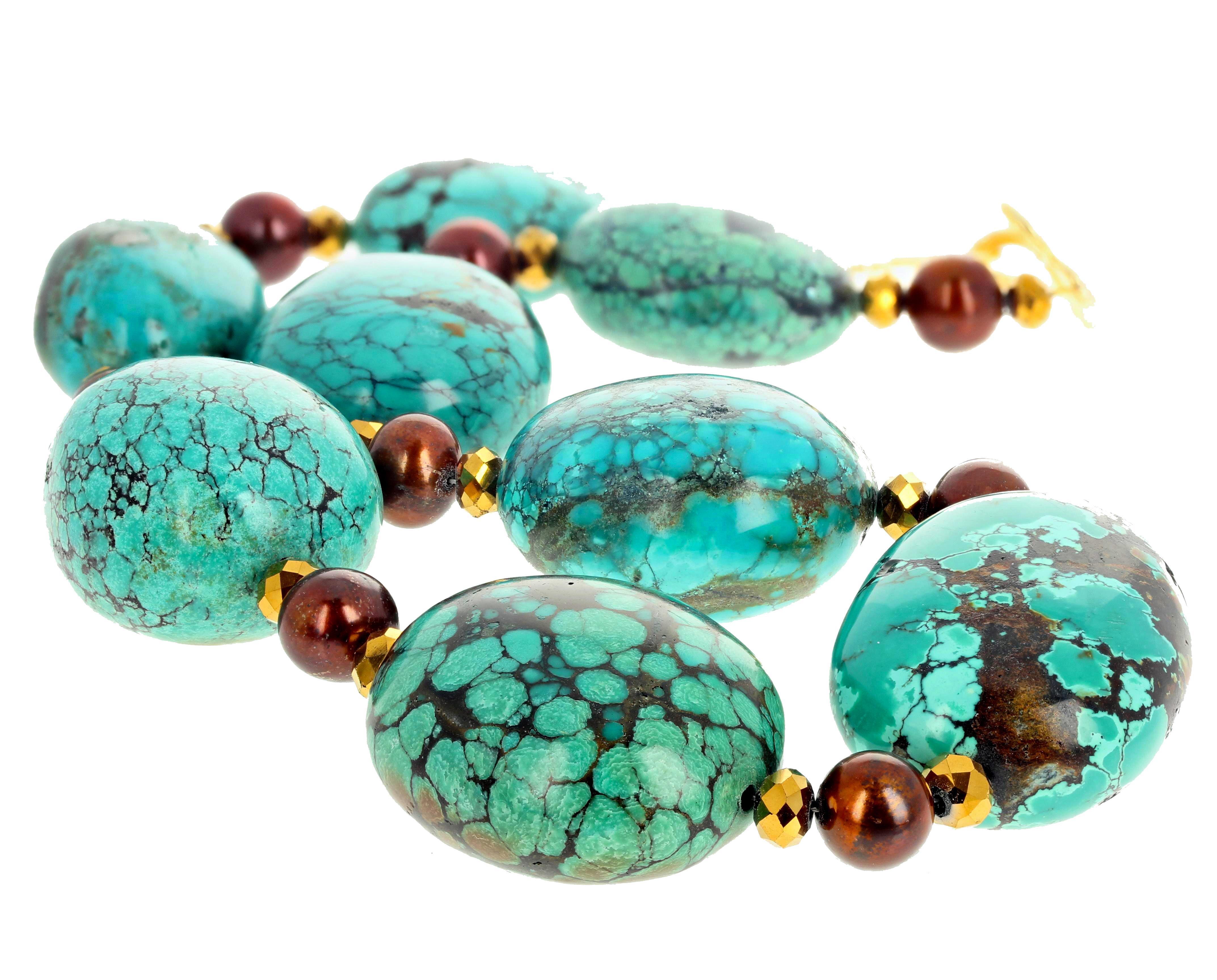 Women's or Men's Fascinating Turquoise and Cultured Pearl Necklace
