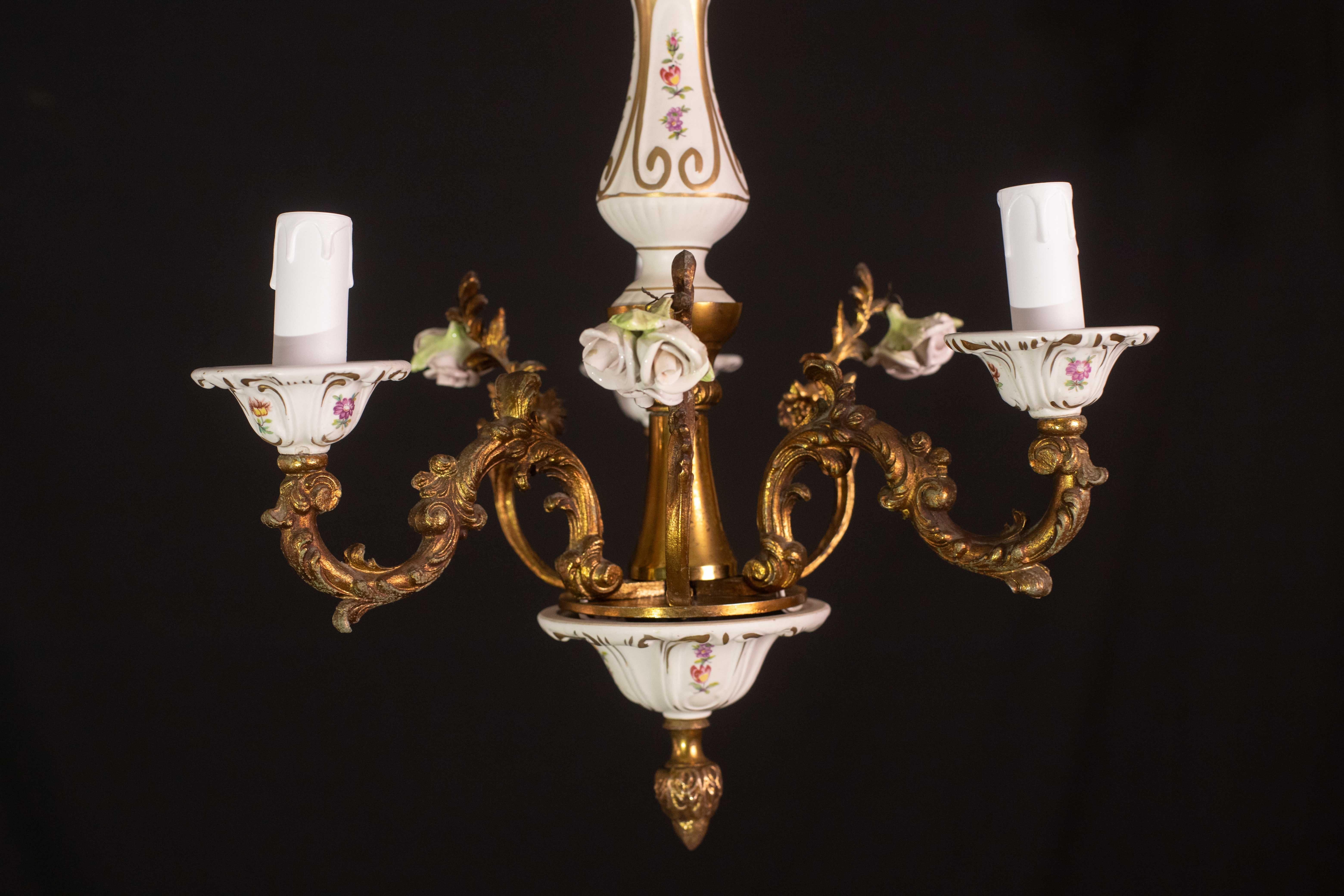 Magnifique lustre vintage en céramique et laiton, années 1960 en vente 9