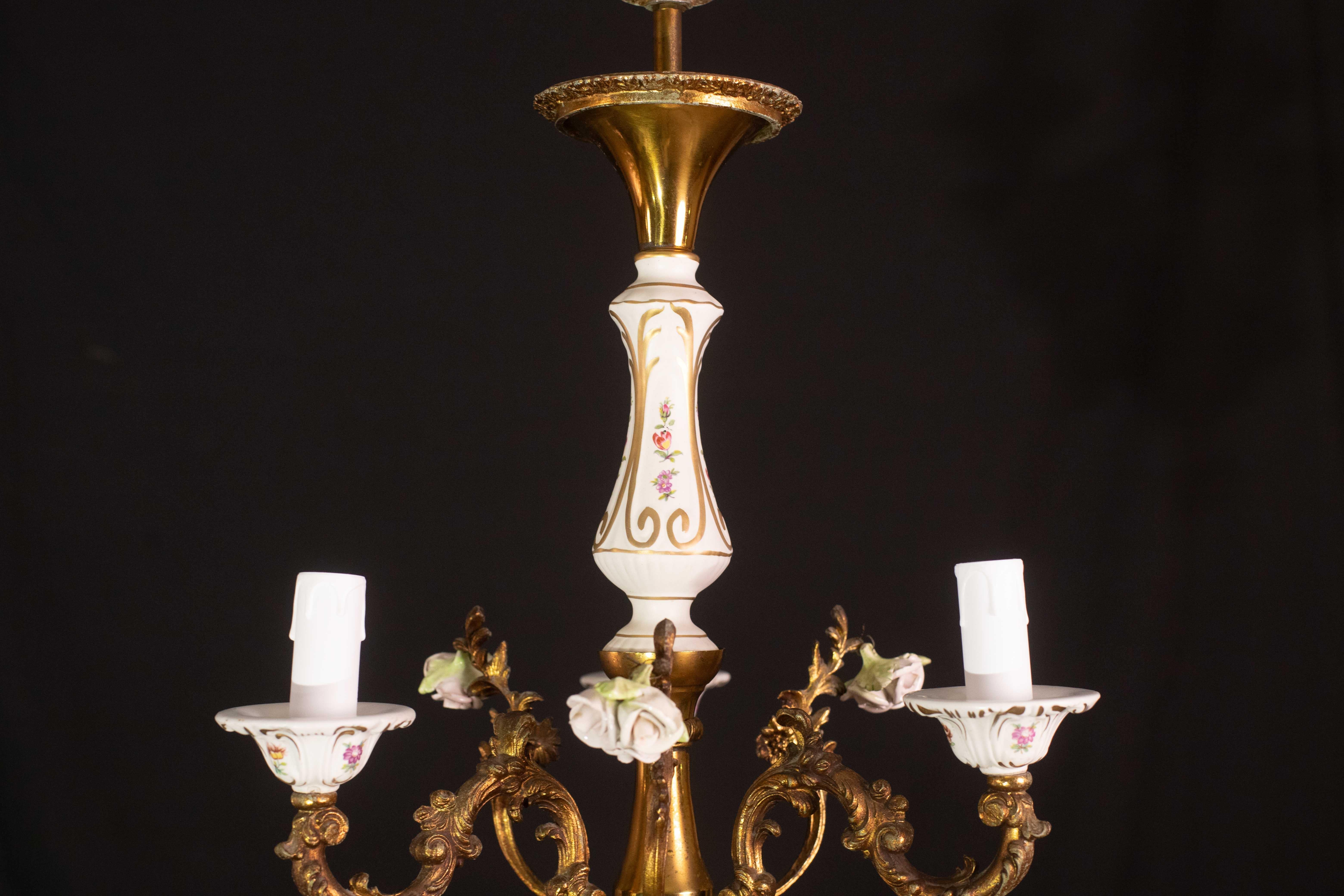 Magnifique lustre vintage en céramique et laiton, années 1960 en vente 10