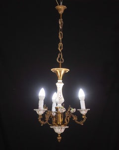 Fascinating Vintage ceramic and brass chandelier, 1960s