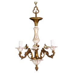 Affascinante lampadario vintage in ceramica e ottone, anni '60