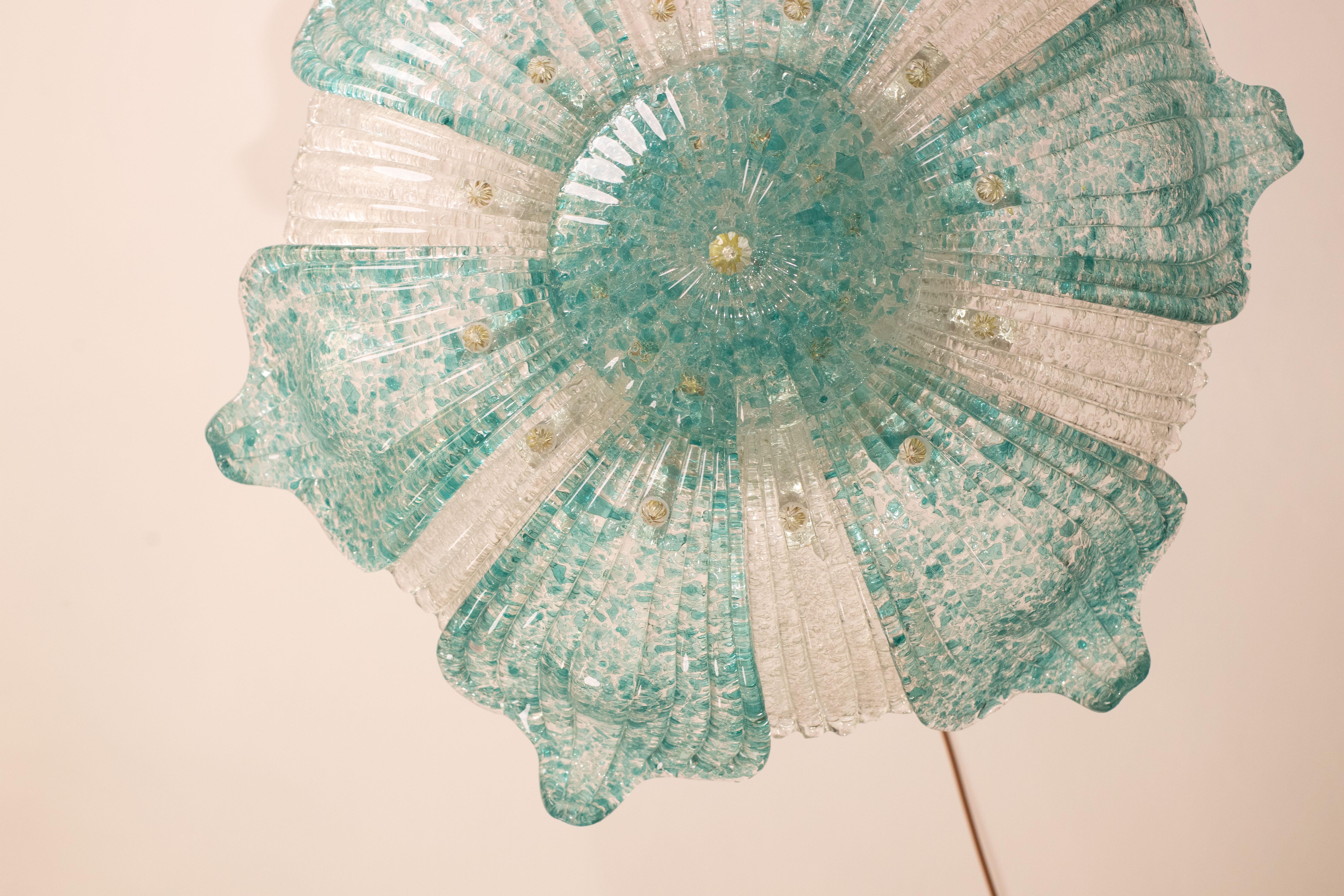 Affascinante lampada da soffitto in vetro di Murano vintage Blu Acquamarina in vendita 5