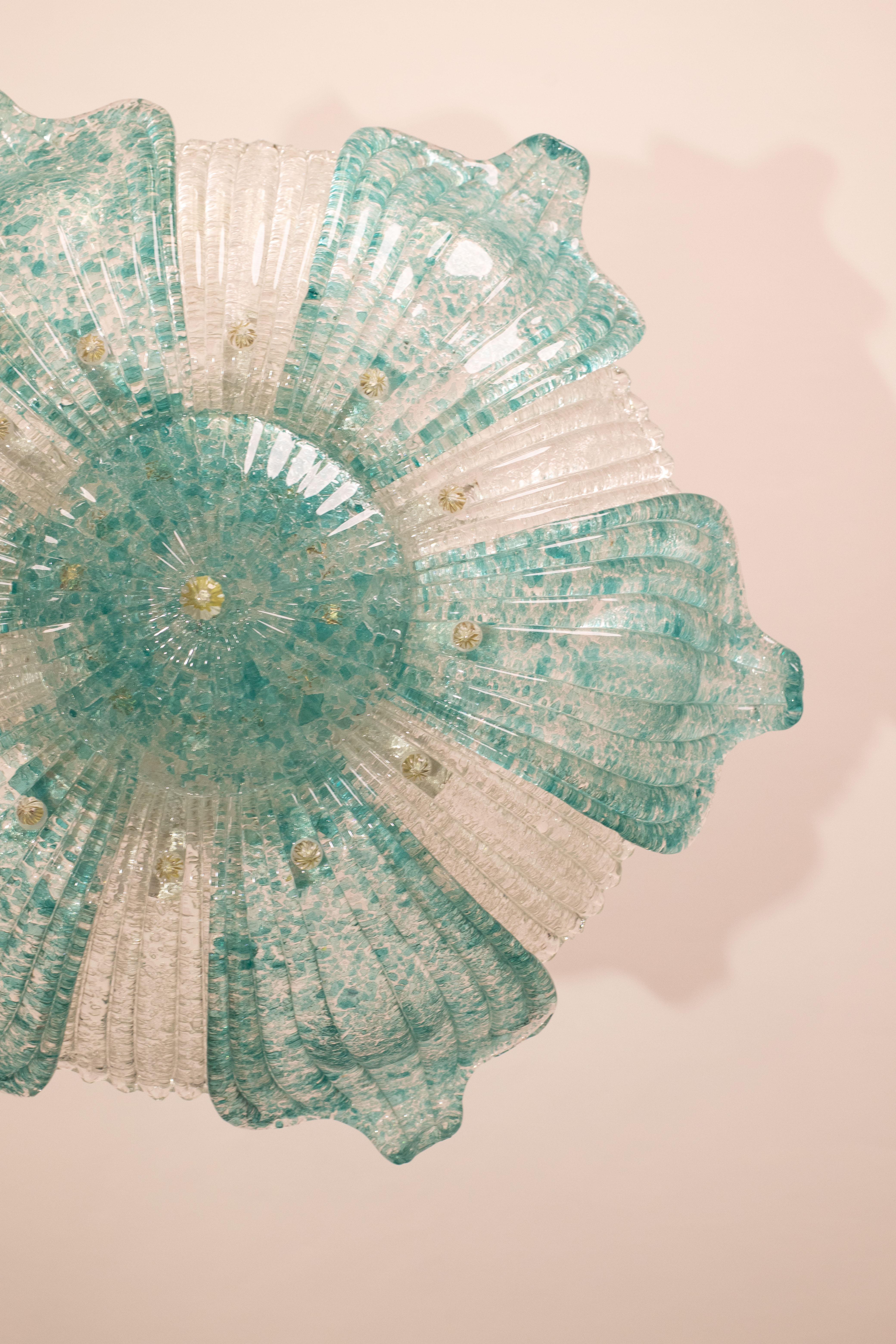 Affascinante lampada da soffitto in vetro di Murano vintage Blu Acquamarina in vendita 6