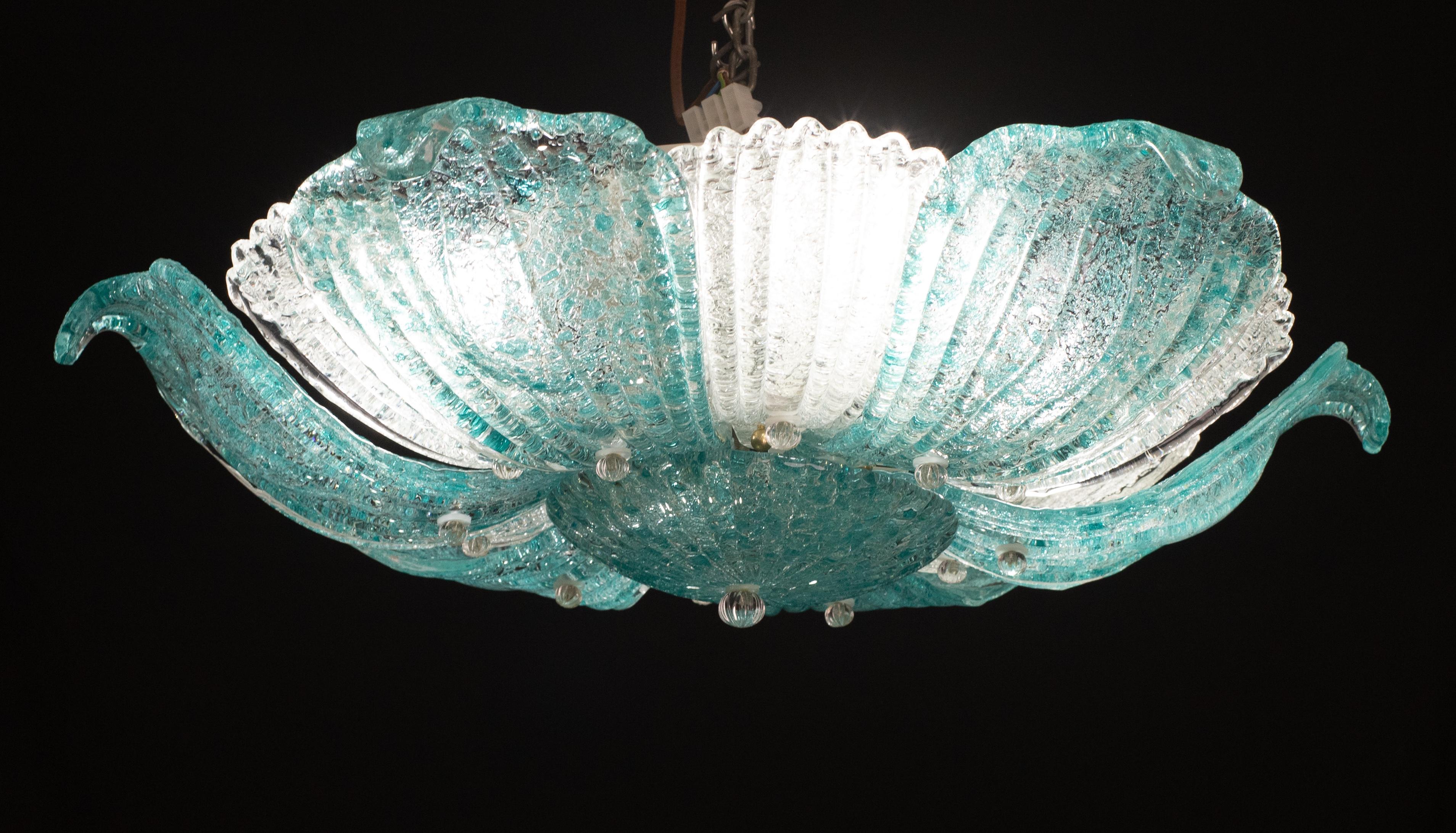 Affascinante lampada da soffitto in vetro di Murano vintage Blu Acquamarina In condizioni buone in vendita a Roma, IT