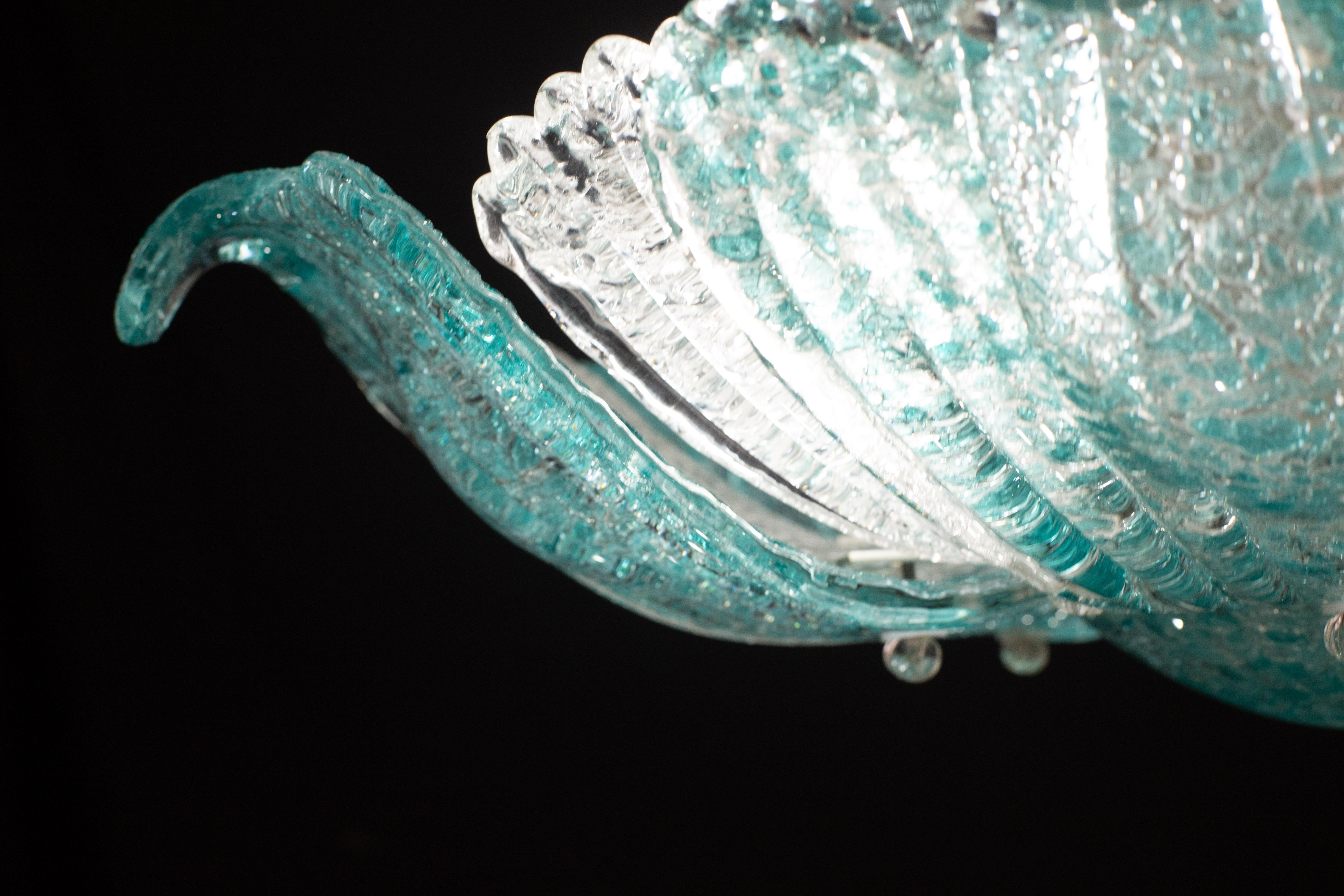 Fine XX secolo Affascinante lampada da soffitto in vetro di Murano vintage Blu Acquamarina in vendita