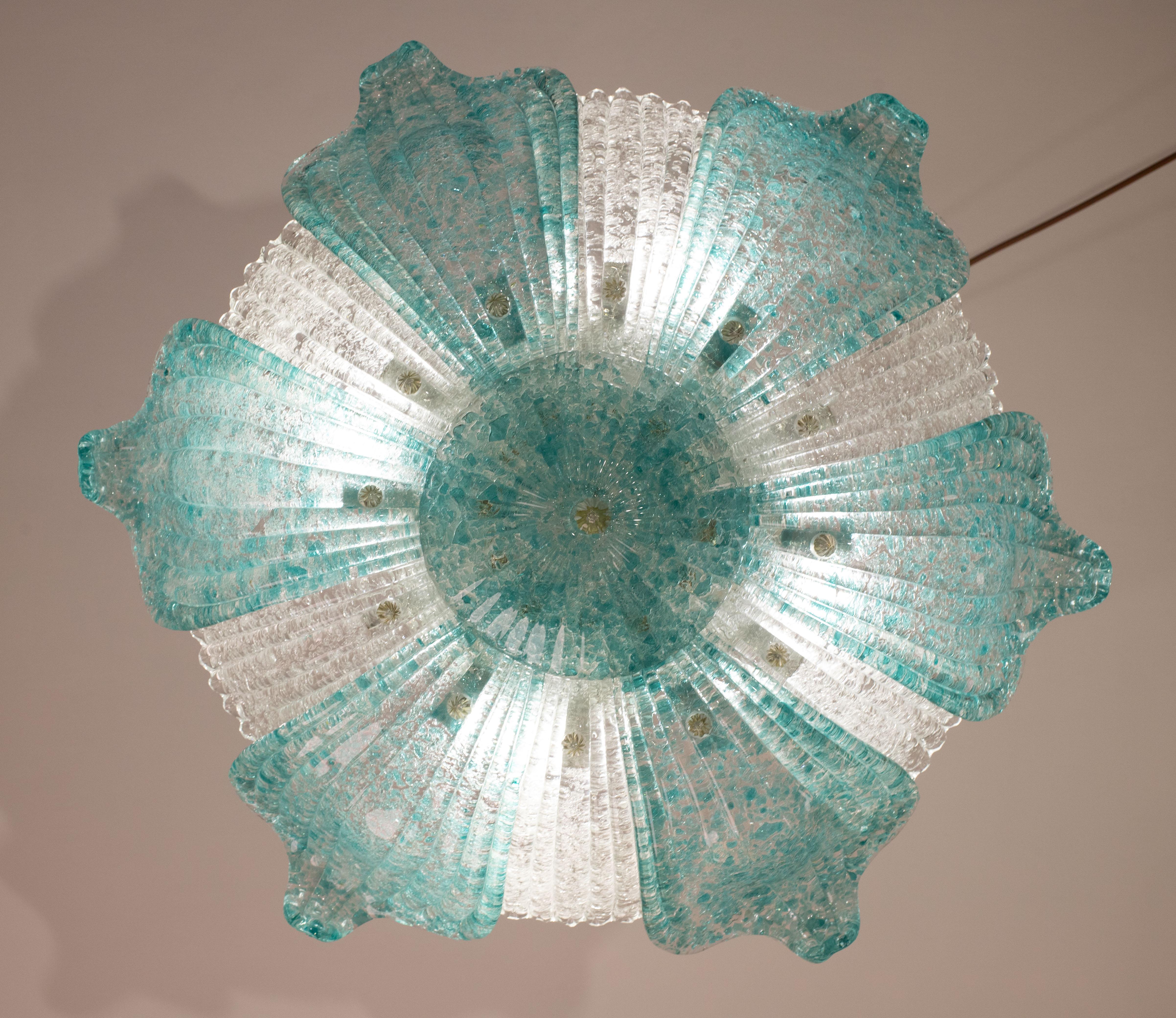 Vetro di Murano Affascinante lampada da soffitto in vetro di Murano vintage Blu Acquamarina in vendita