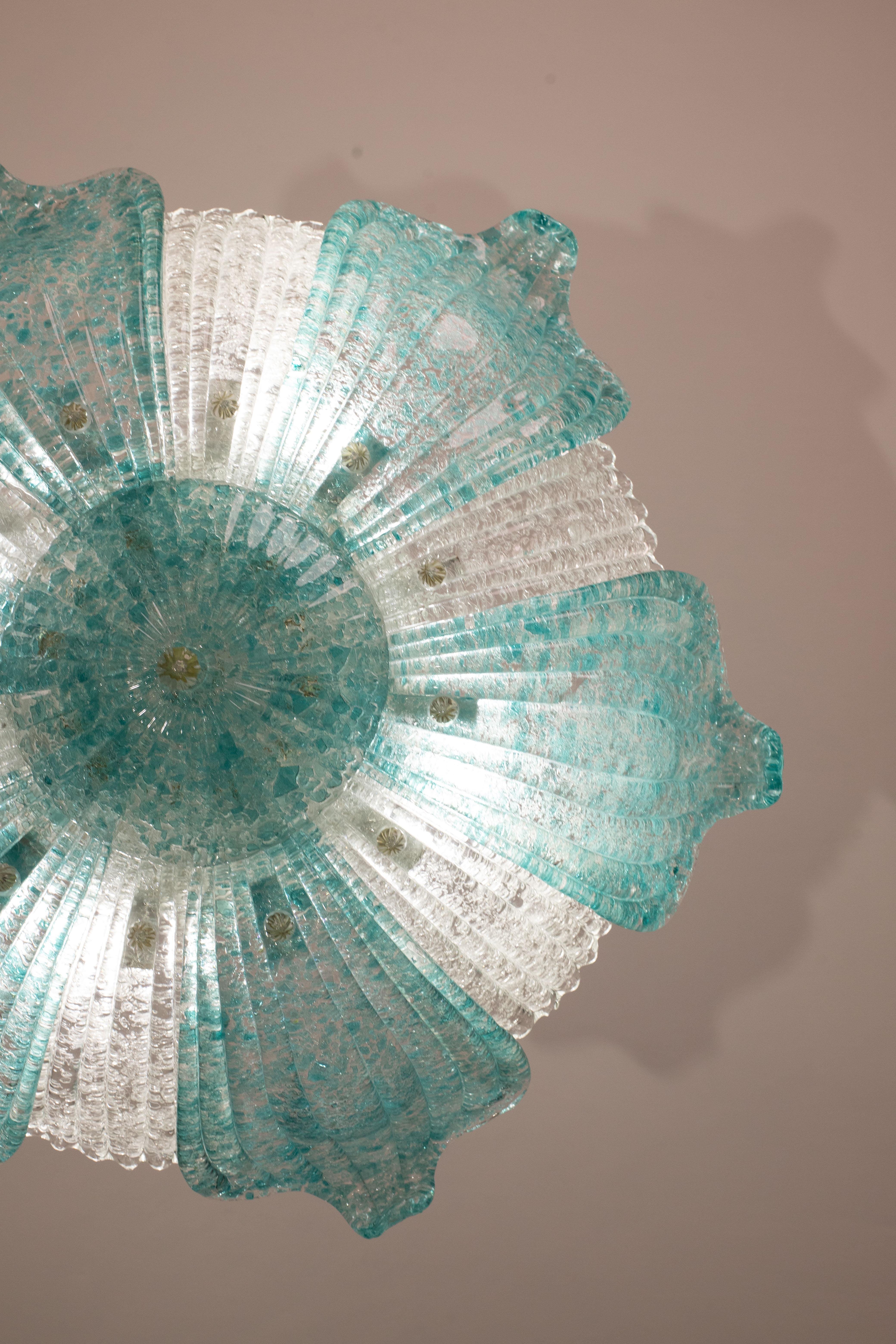 Affascinante lampada da soffitto in vetro di Murano vintage Blu Acquamarina in vendita 1