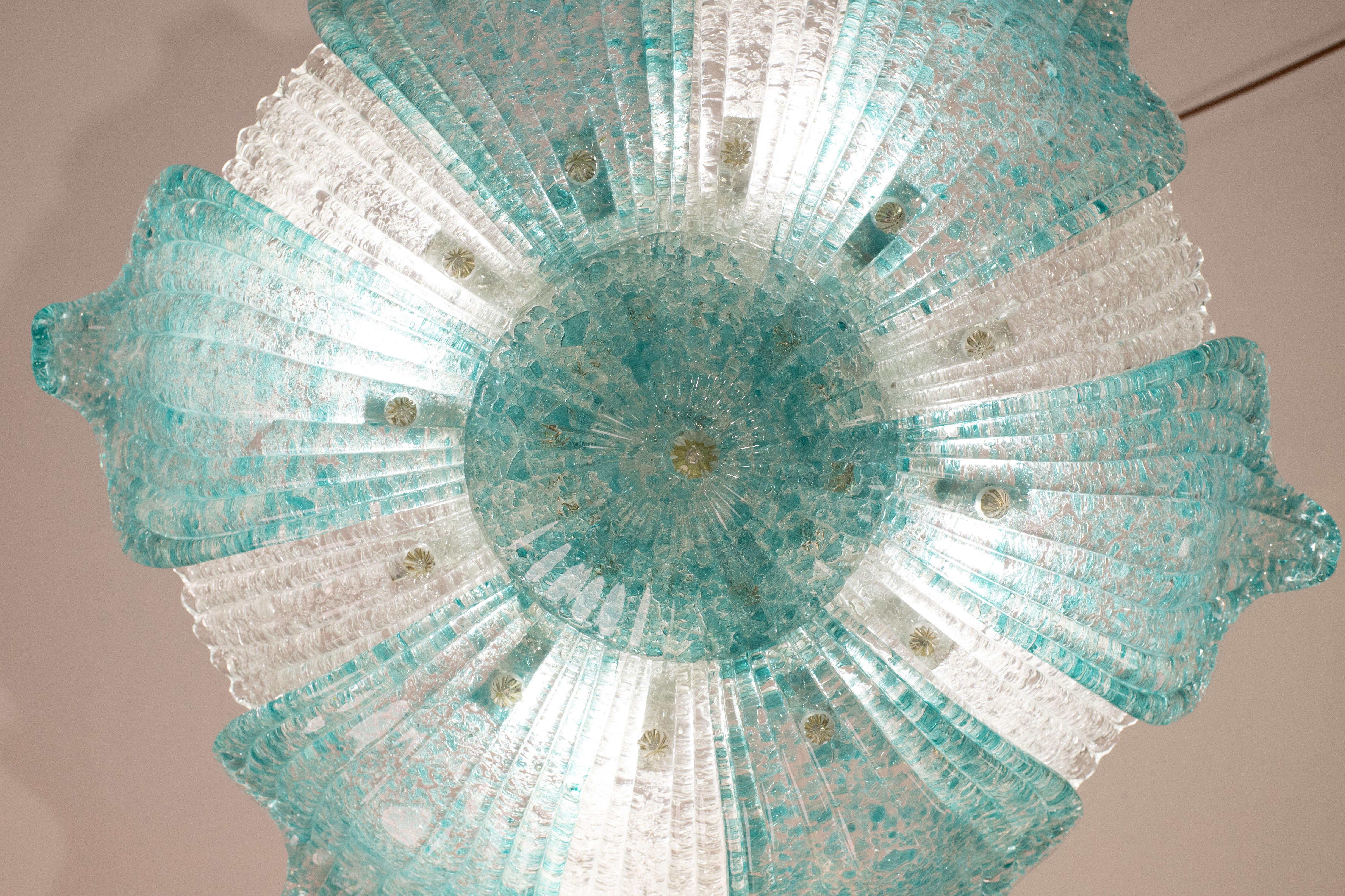 Affascinante lampada da soffitto in vetro di Murano vintage Blu Acquamarina in vendita 2