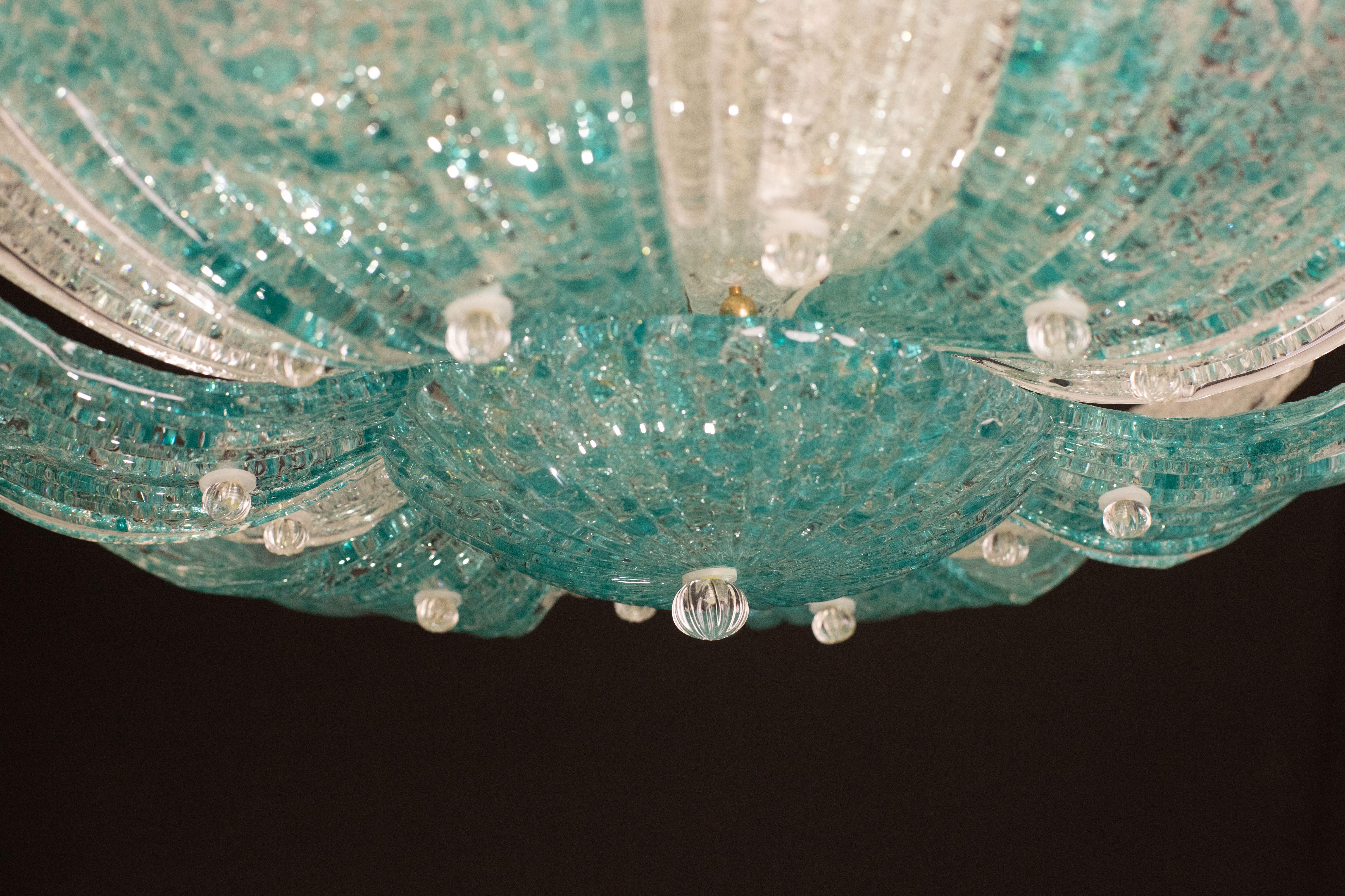 Affascinante lampada da soffitto in vetro di Murano vintage Blu Acquamarina in vendita 3