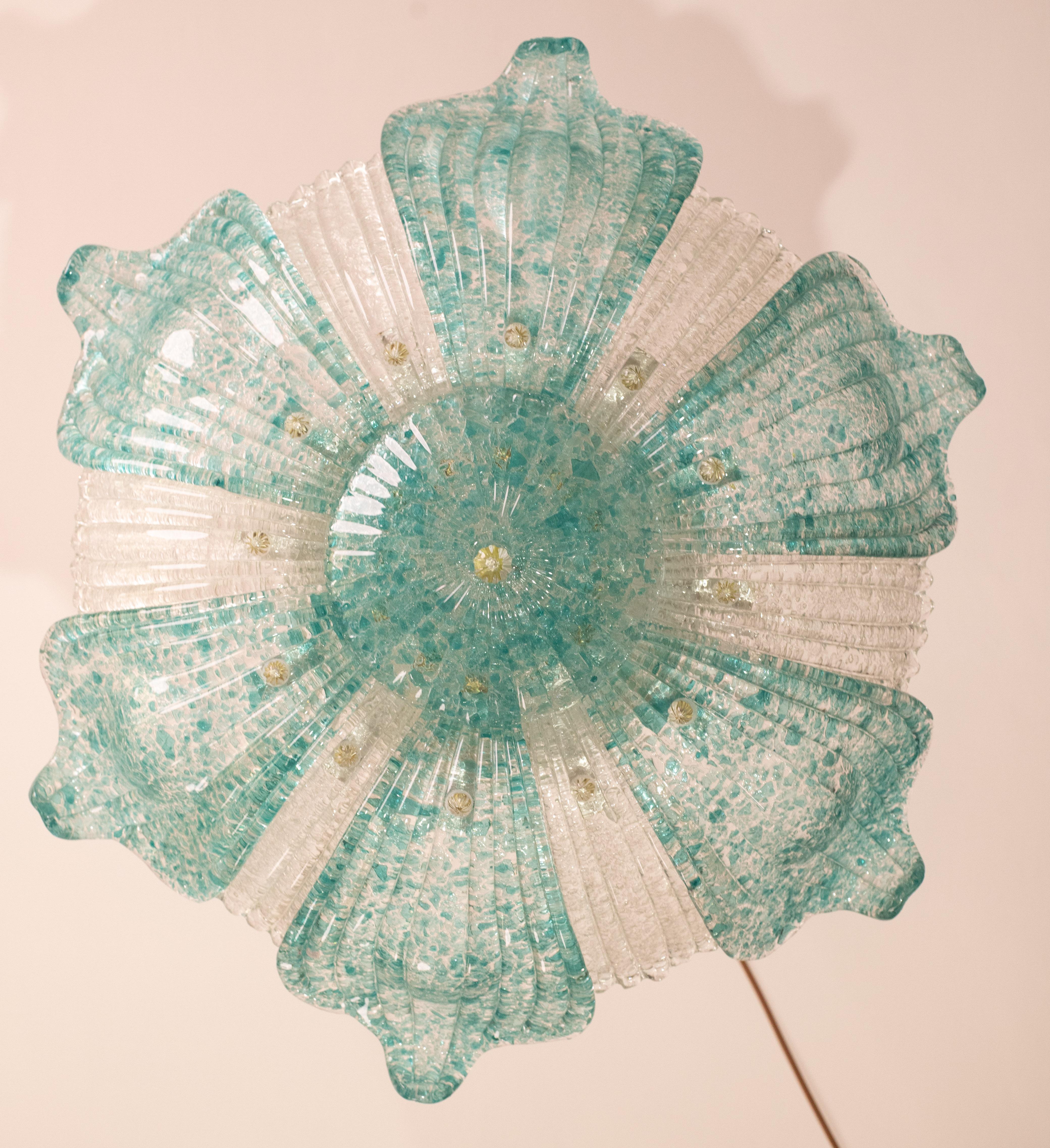 Affascinante lampada da soffitto in vetro di Murano vintage Blu Acquamarina in vendita 4