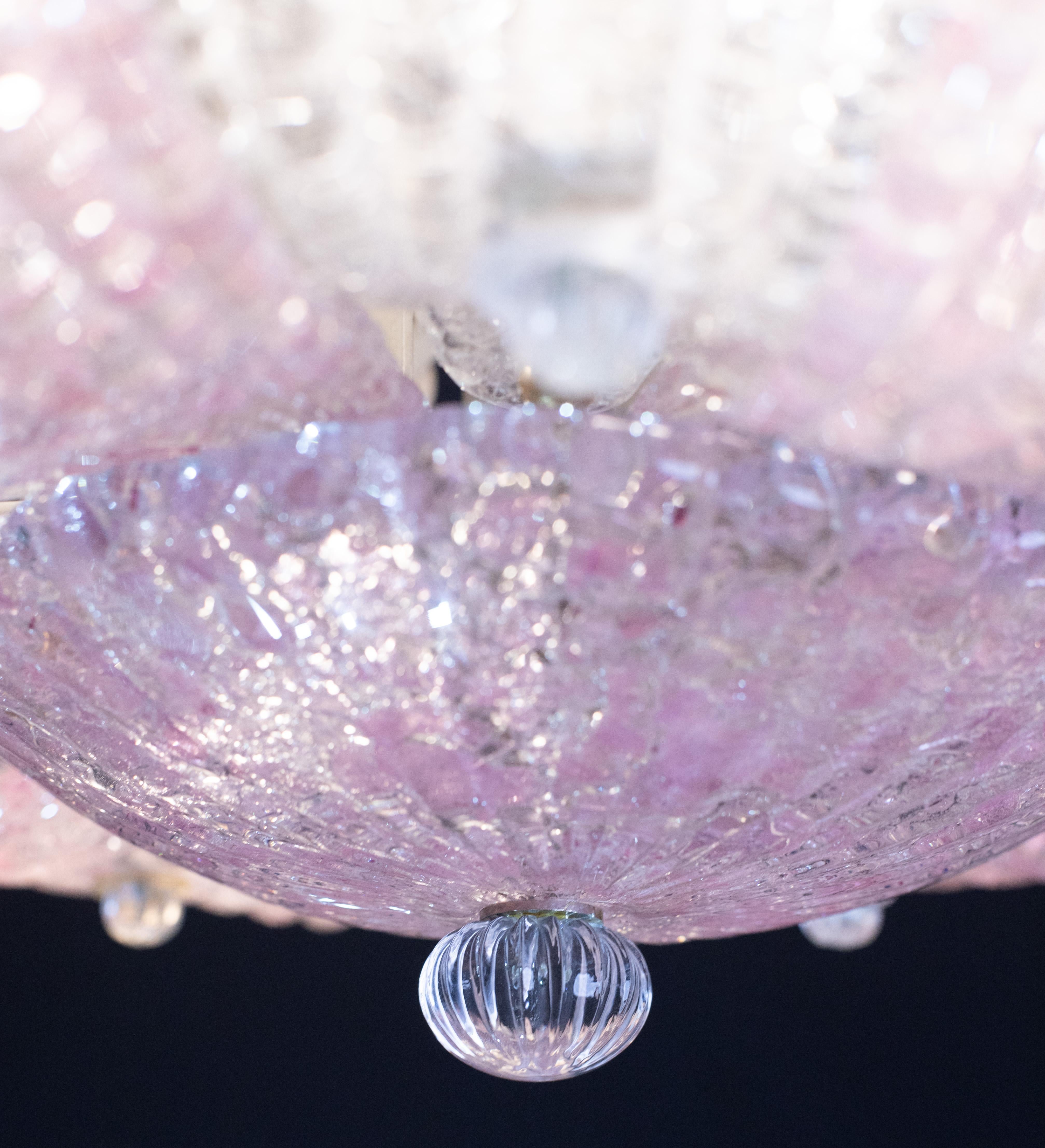 Fascinating Vintage Murano Glass Ceiling lamp Pink For Sale 6