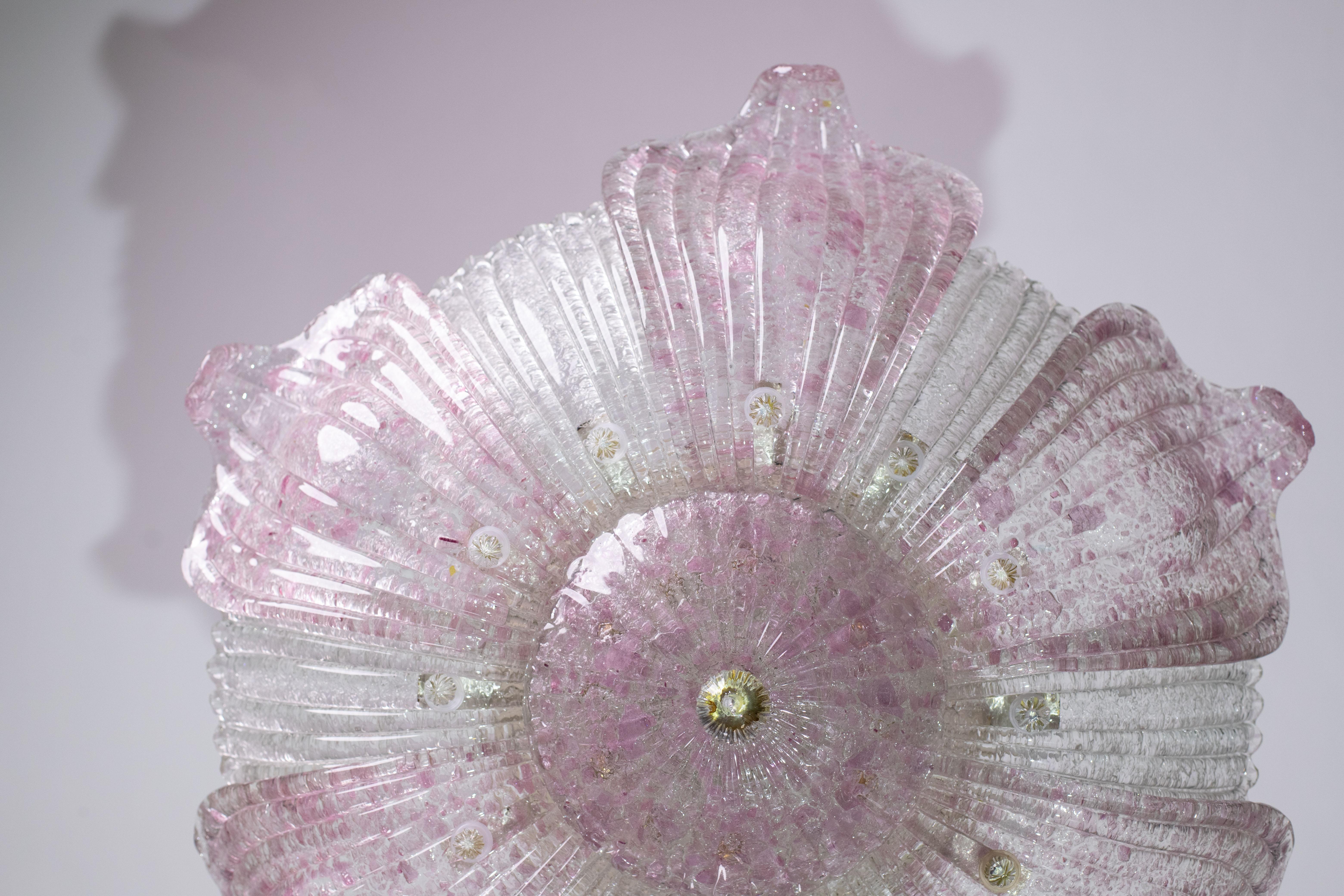 Fascinating Vintage Murano Glass Ceiling lamp Pink For Sale 7