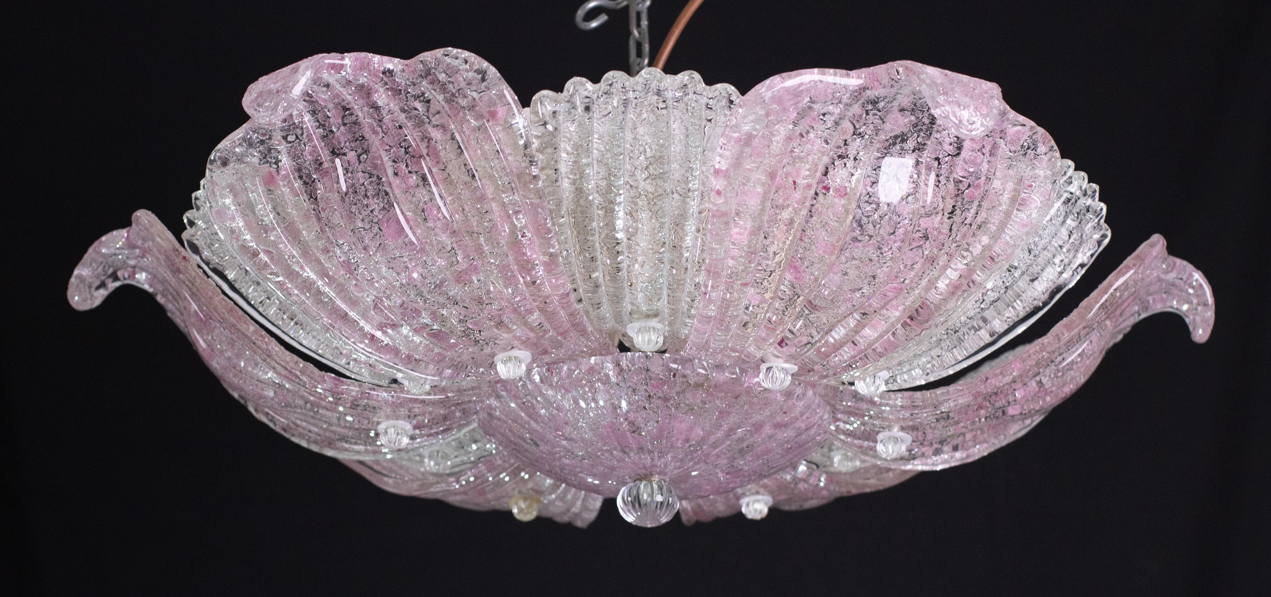 Fascinating Vintage Murano Glass Ceiling lamp Pink For Sale 8