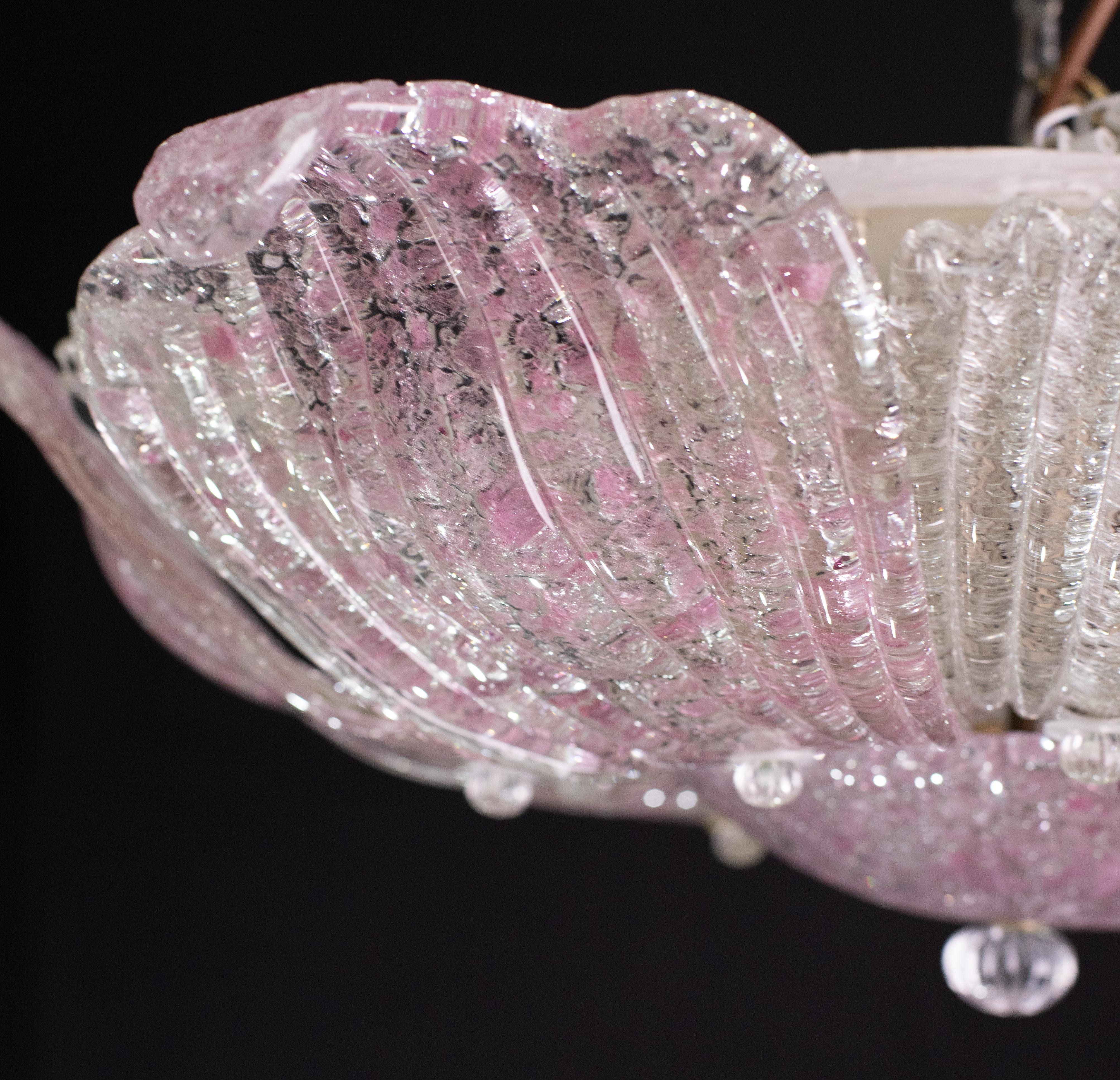Fascinating Vintage Murano Glass Ceiling lamp Pink For Sale 9