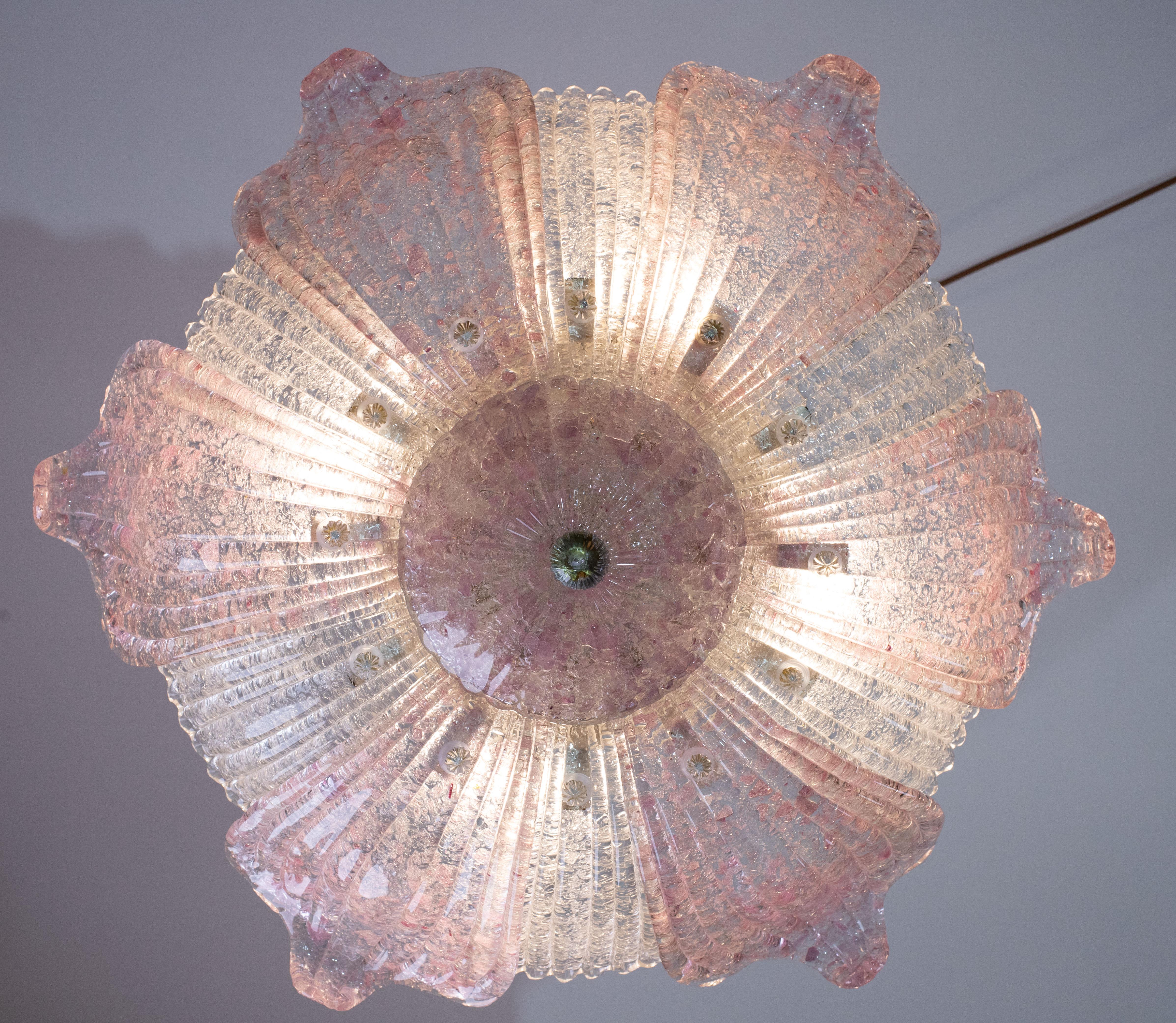 Fascinating Vintage Murano Glass Ceiling lamp Pink In Good Condition For Sale In Roma, IT