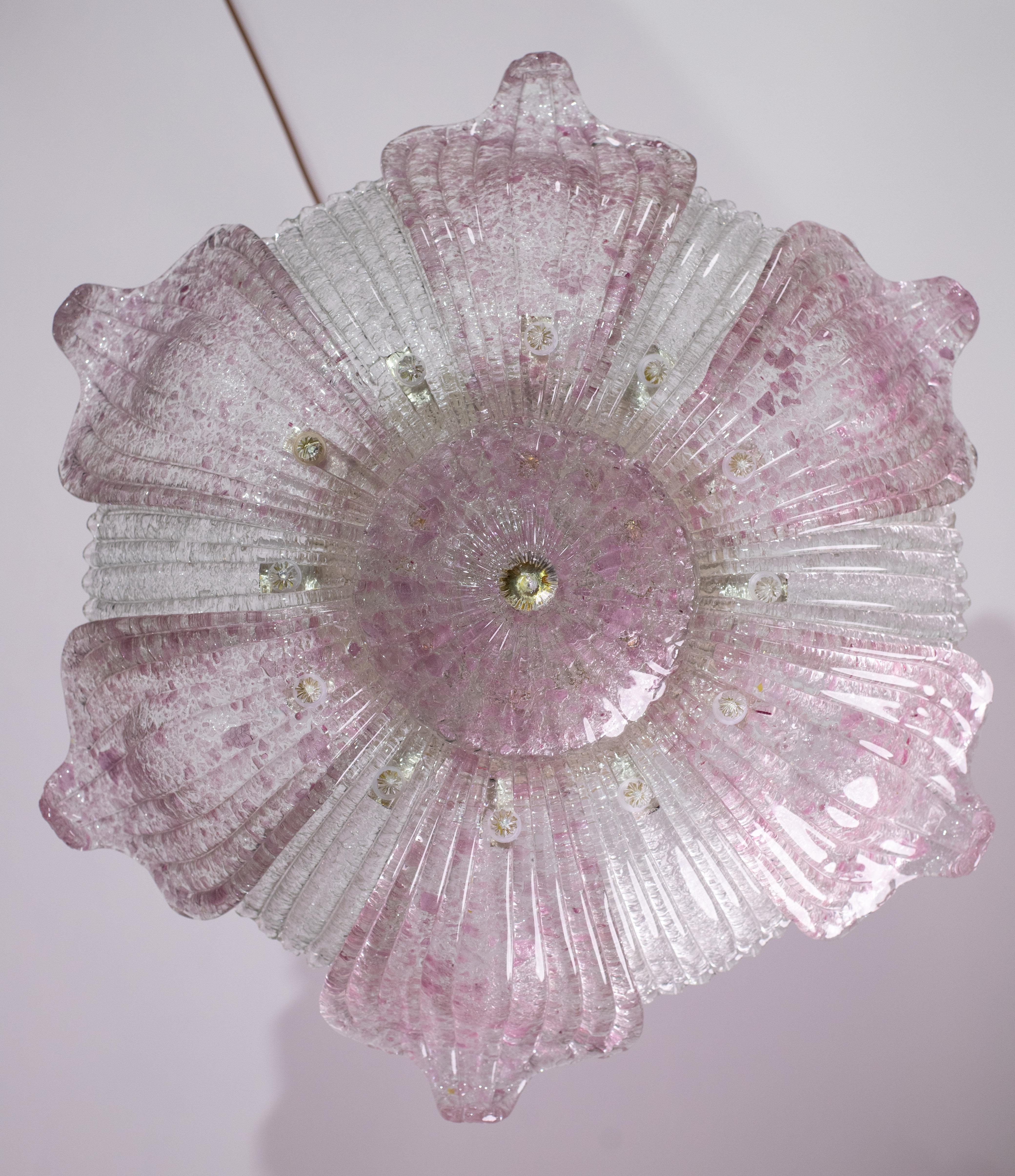 Late 20th Century Fascinating Vintage Murano Glass Ceiling lamp Pink For Sale