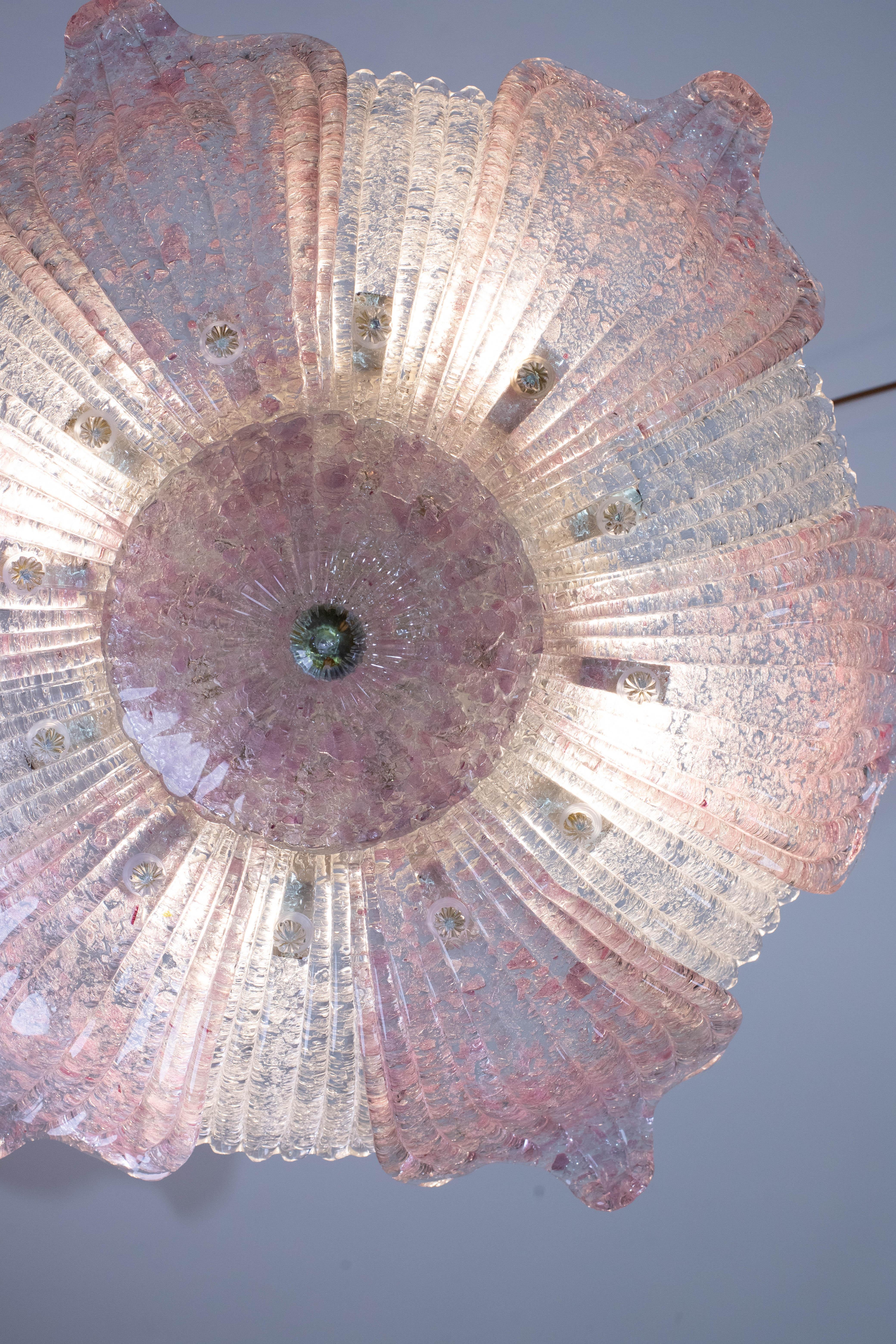 Fascinating Vintage Murano Glass Ceiling lamp Pink For Sale 1