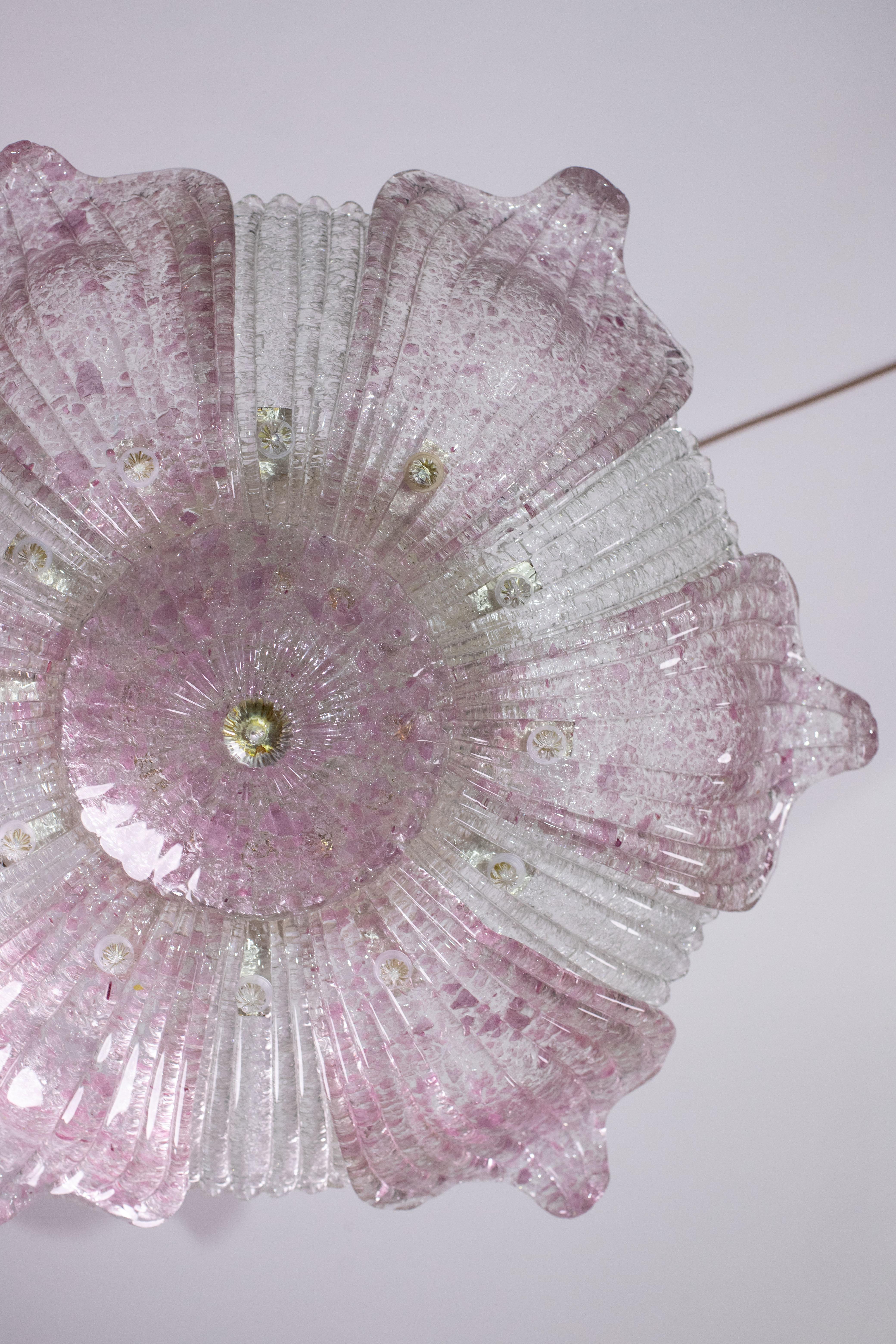Fascinating Vintage Murano Glass Ceiling lamp Pink For Sale 2