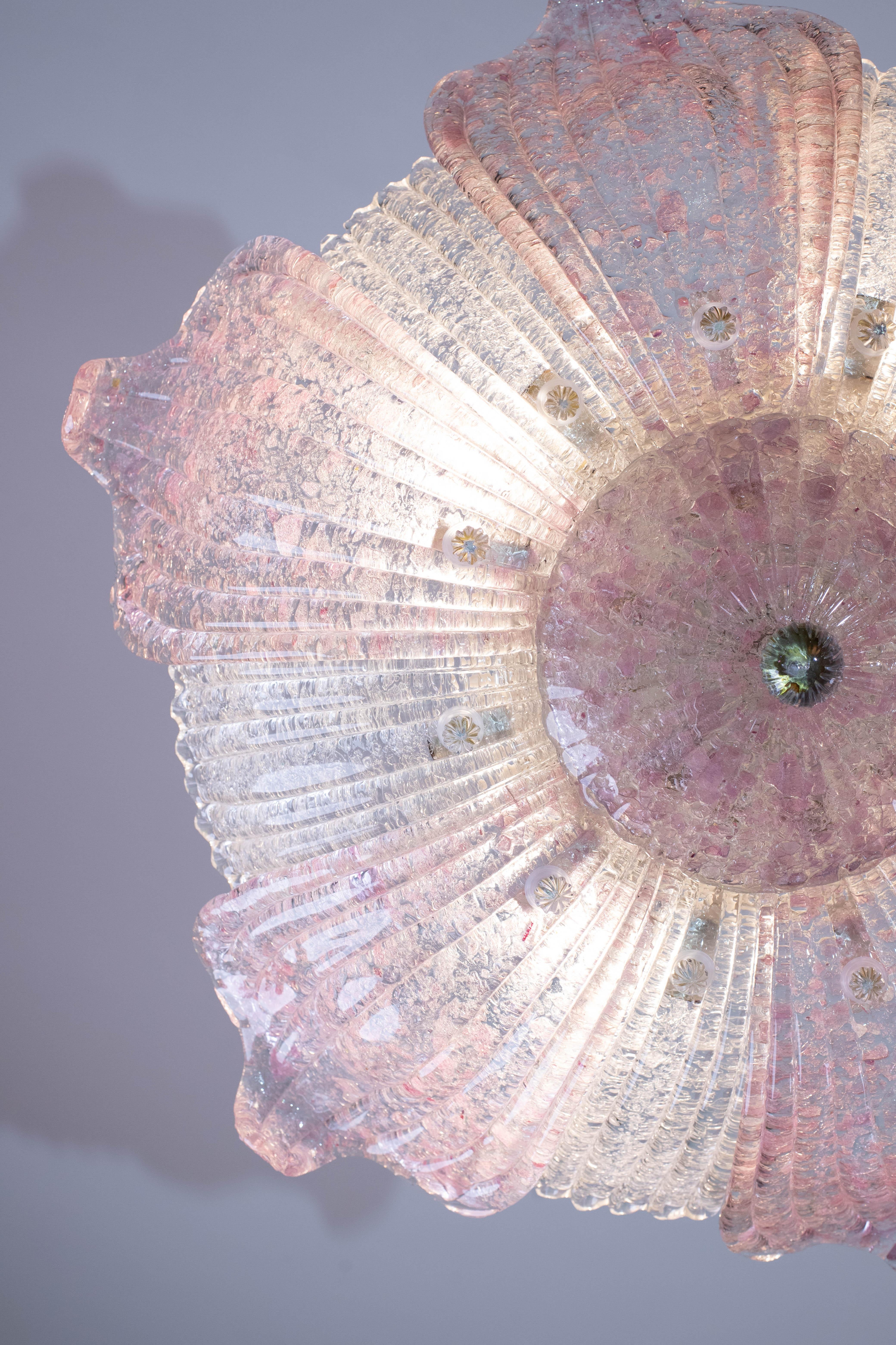 Fascinating Vintage Murano Glass Ceiling lamp Pink For Sale 3