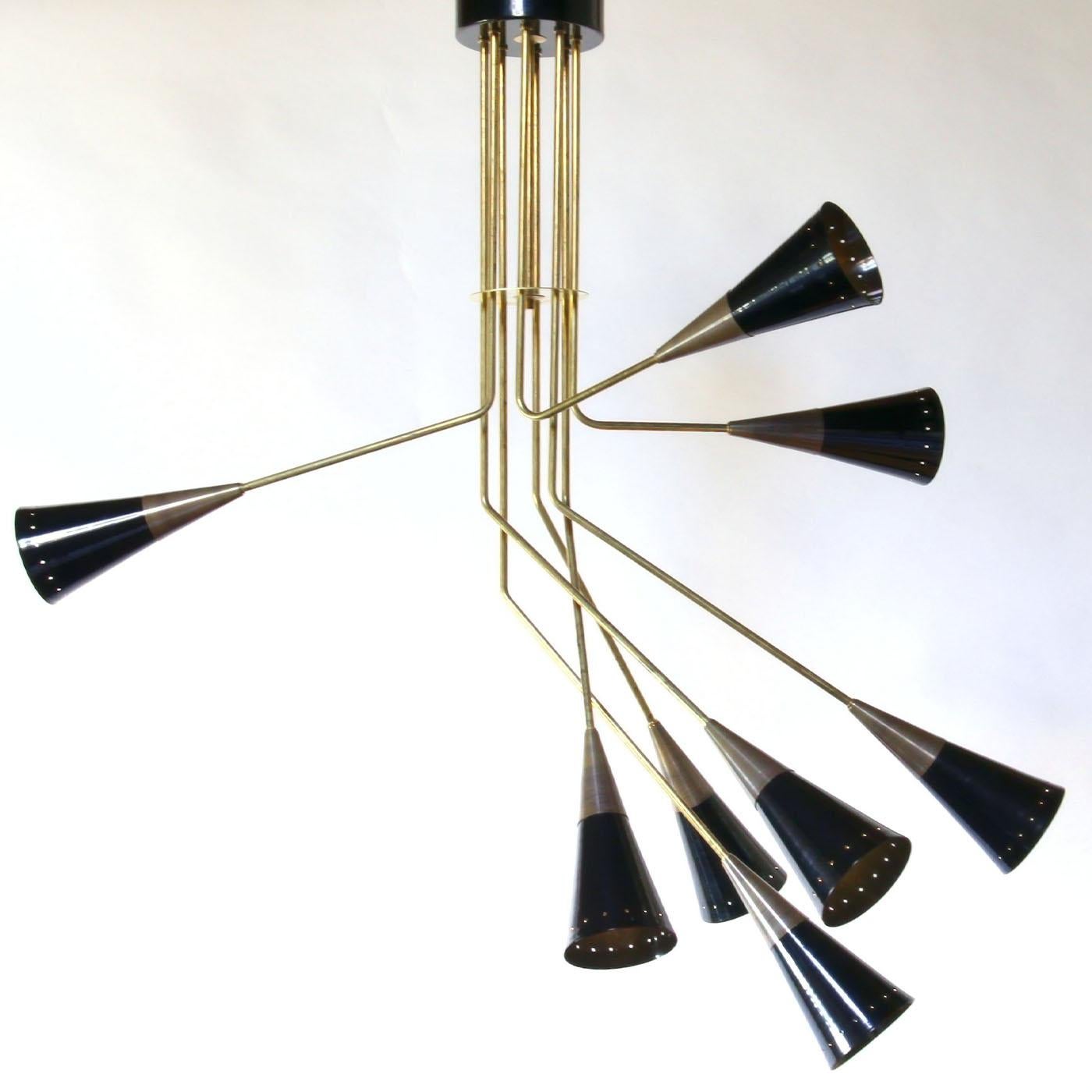Fascino 8-Light Black & Brass Chandelier by Carlo Nason In New Condition For Sale In Milan, IT