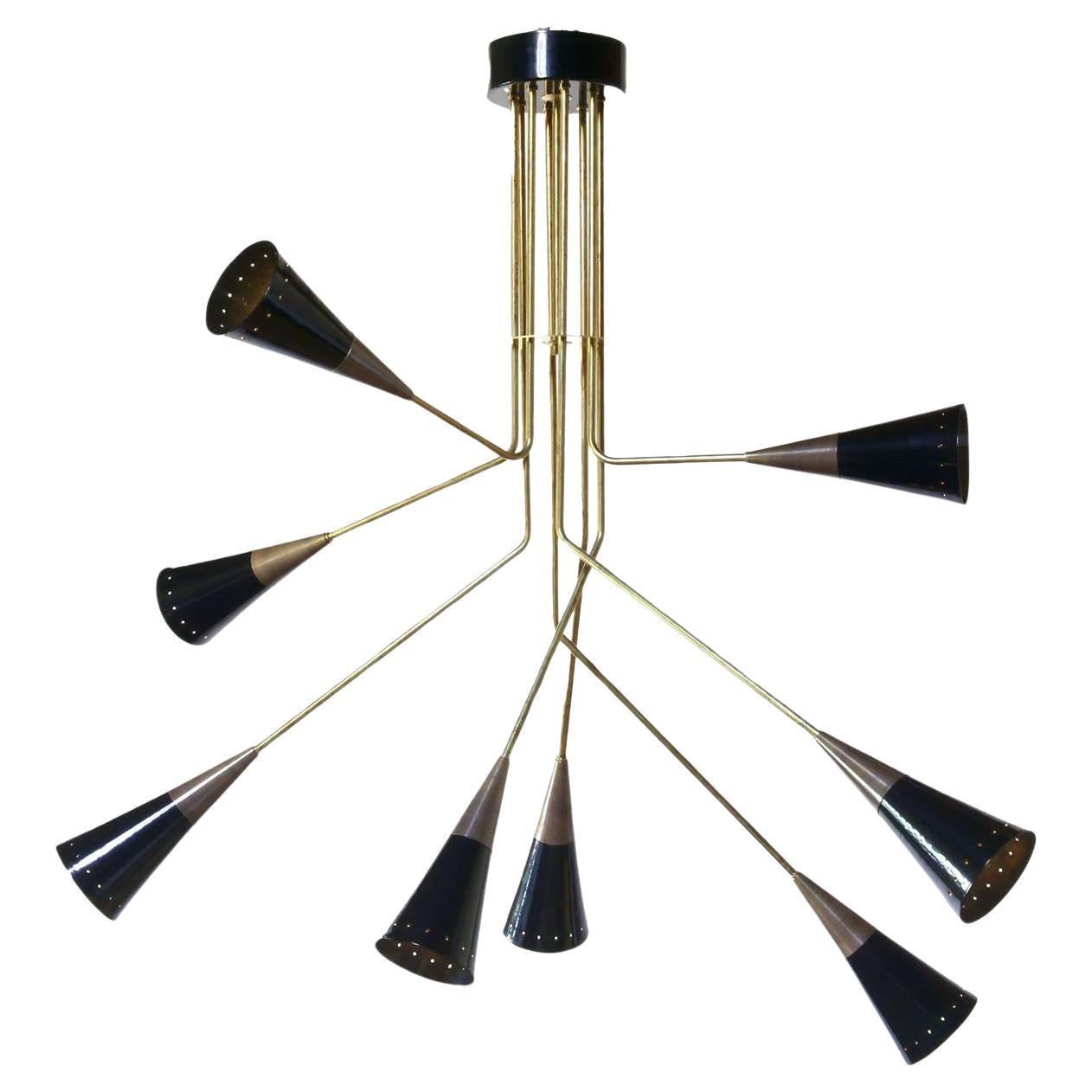 Fascino 8-Light Black & Brass Chandelier by Carlo Nason For Sale