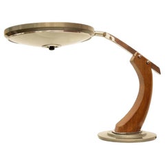 Fase Madrid Mid Century Oak and Gold Desk Lamp, 1960s