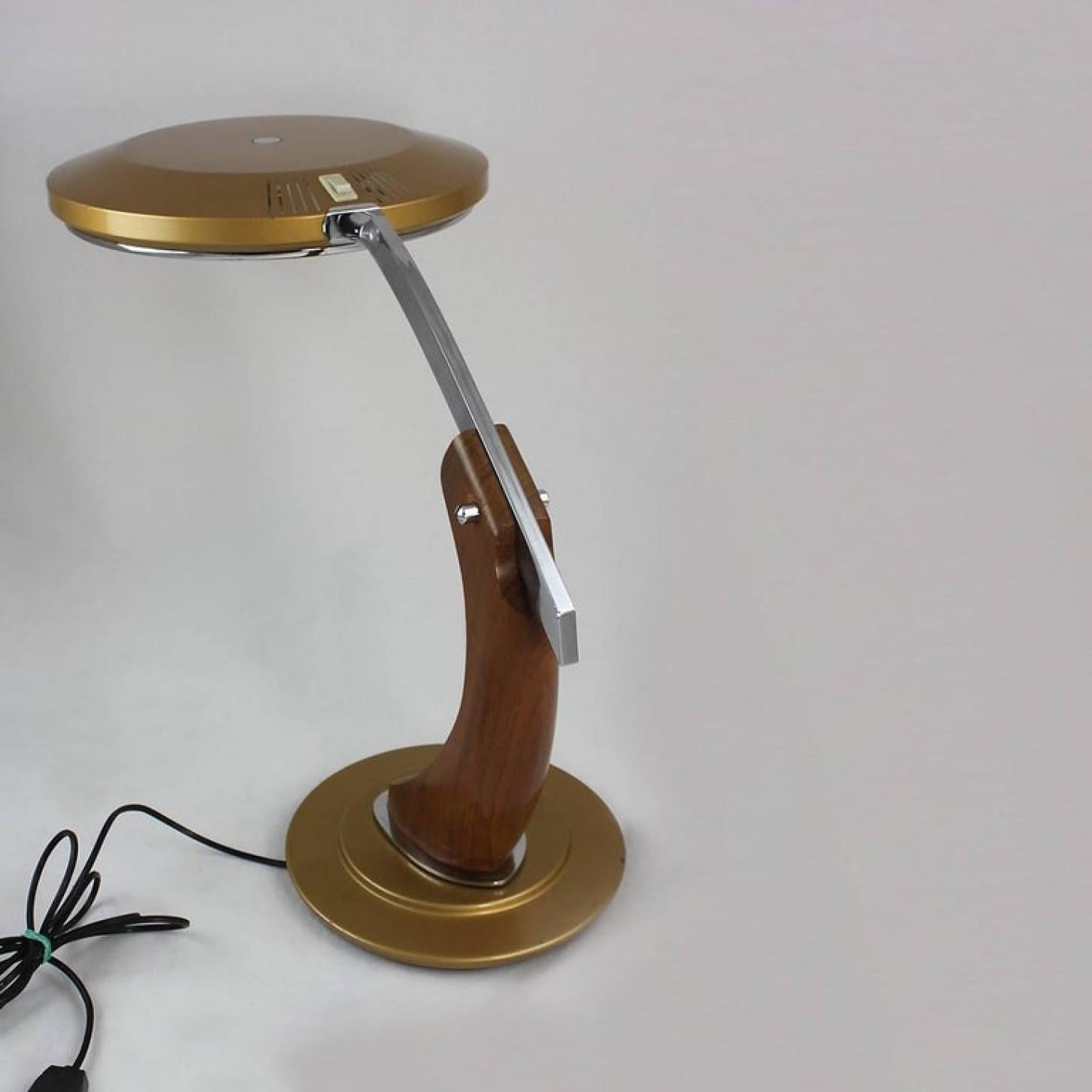 Other Fase Madrid Midcentury Oak and Gold Desk Lamp, 1960s (Copy) For Sale