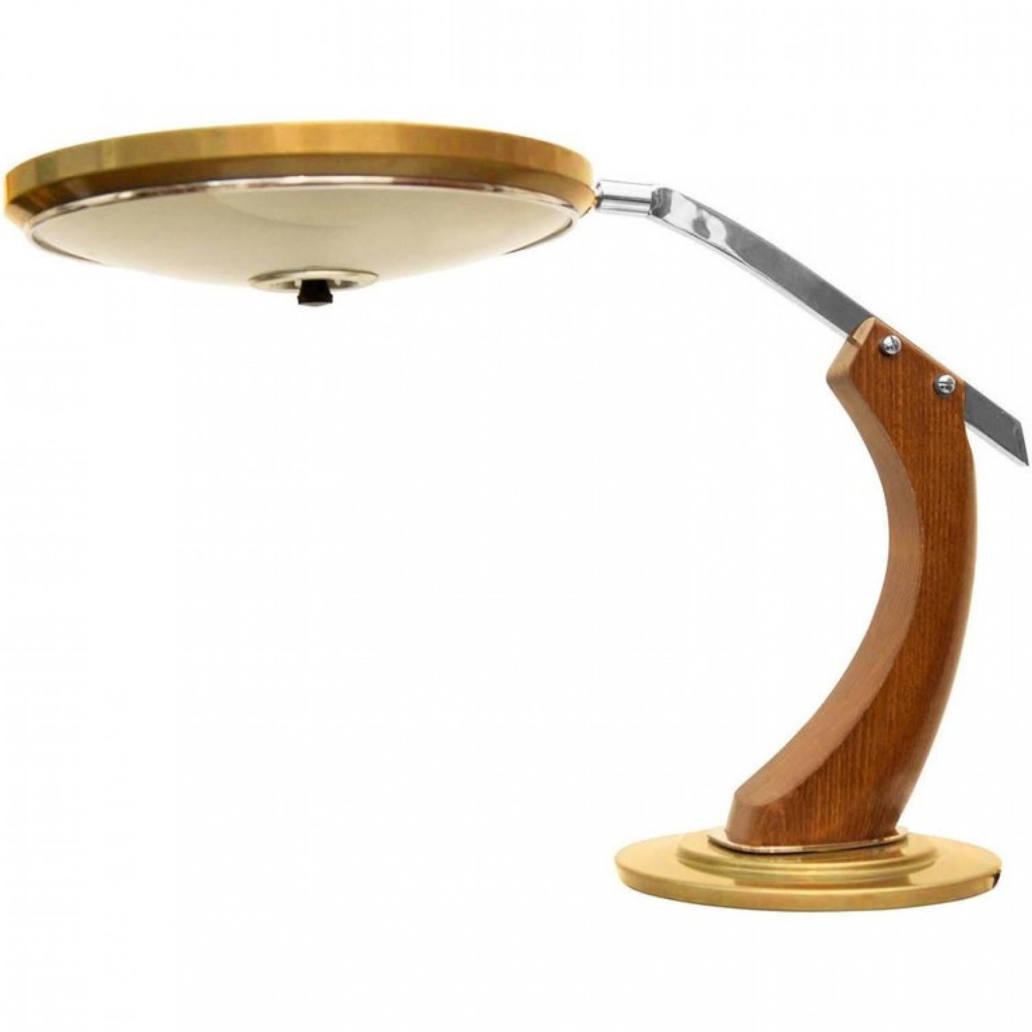 Fase Madrid Midcentury Oak and Gold Desk Lamp, 1960s (Copy) In Good Condition For Sale In Rijssen, NL