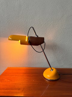 Fase Yellow Metal Wood Chrome Torpedo Table Lamp, Spain, Mid-Century 1969