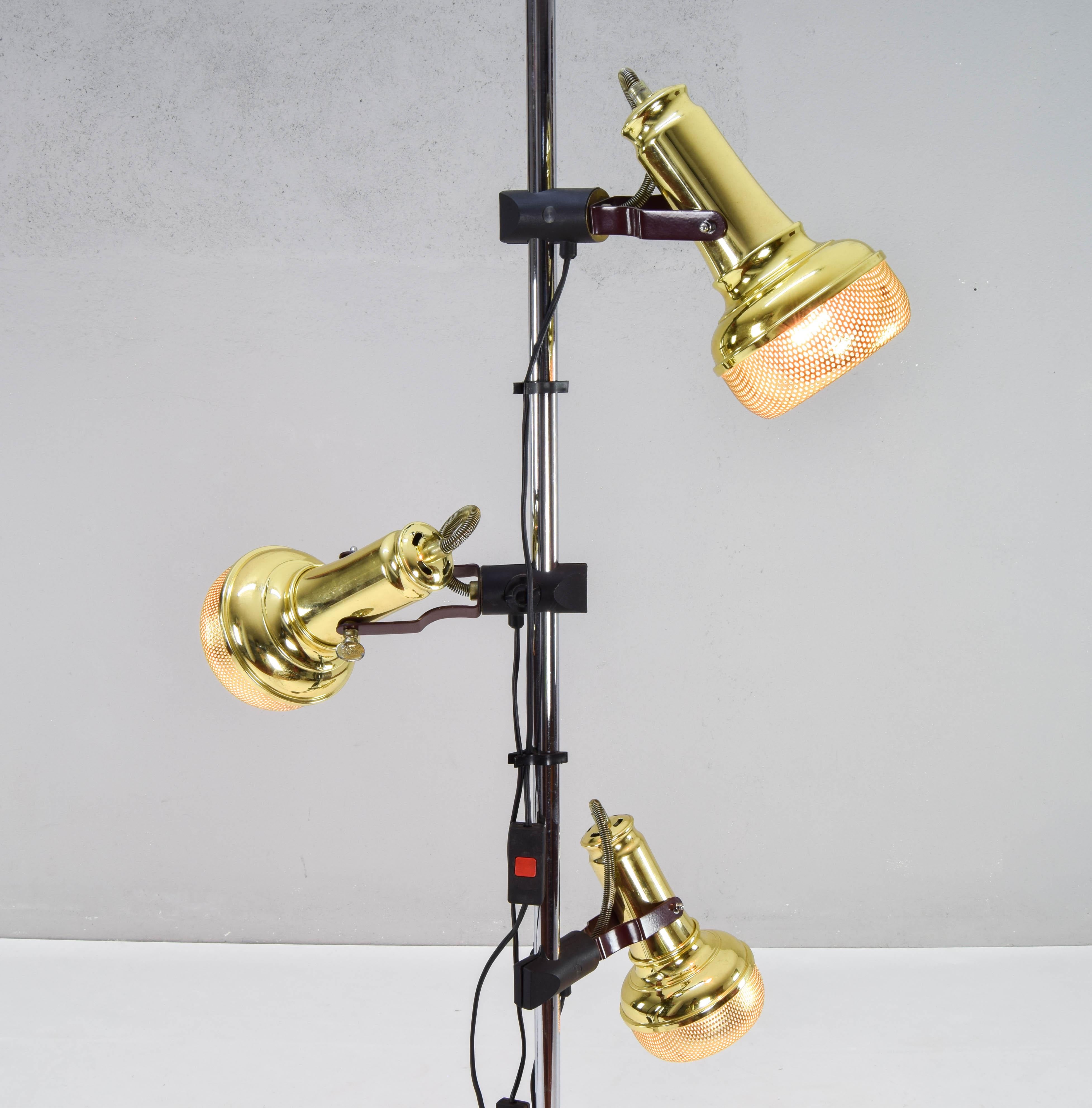 Steel FASE Microphones Brass Mid-Century Modern Floor Lamp, Spain 70s For Sale
