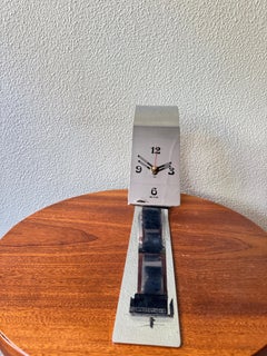 Fase Sculptural Chrome Desk Clock Silver Metal Spanish Industrial Modernist