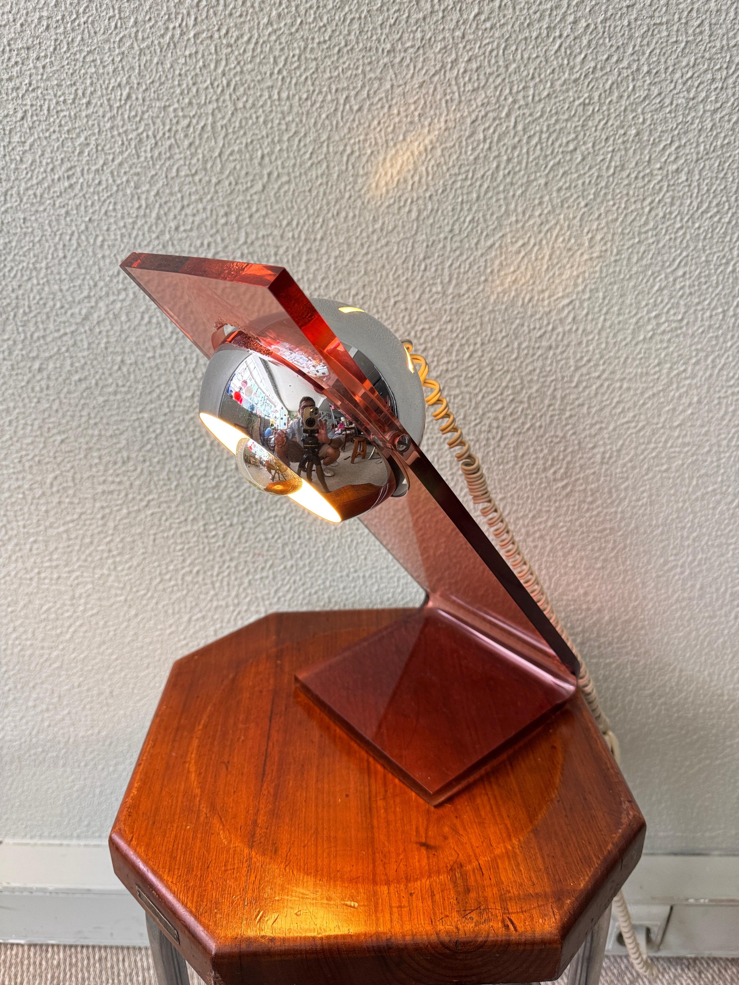 Fase Space Age Red Acrylic Chrome Eyeball Table Lamp Spanish Design 1970s For Sale 6