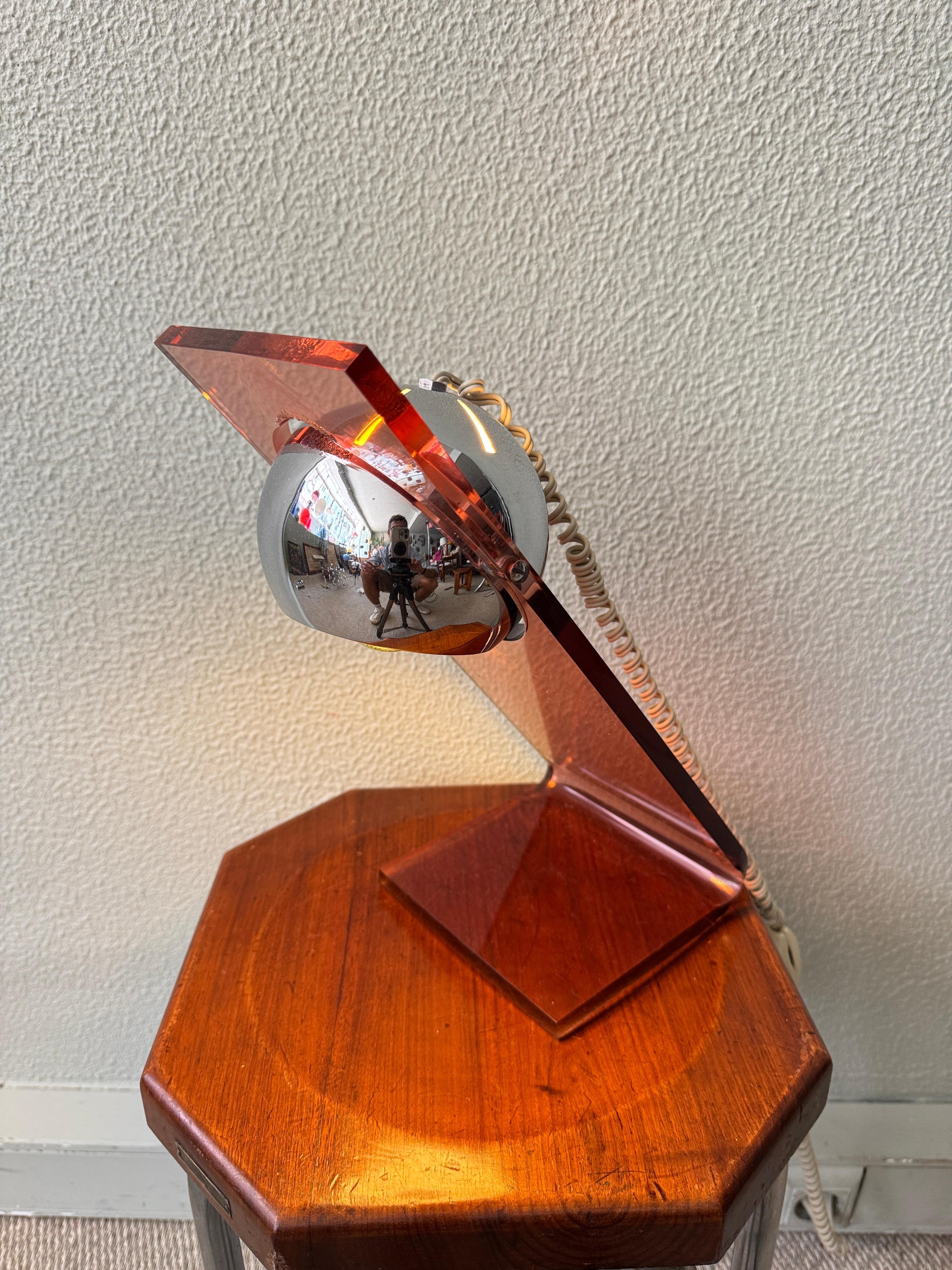 Fase Space Age Red Acrylic Chrome Eyeball Table Lamp Spanish Design 1970s For Sale 7